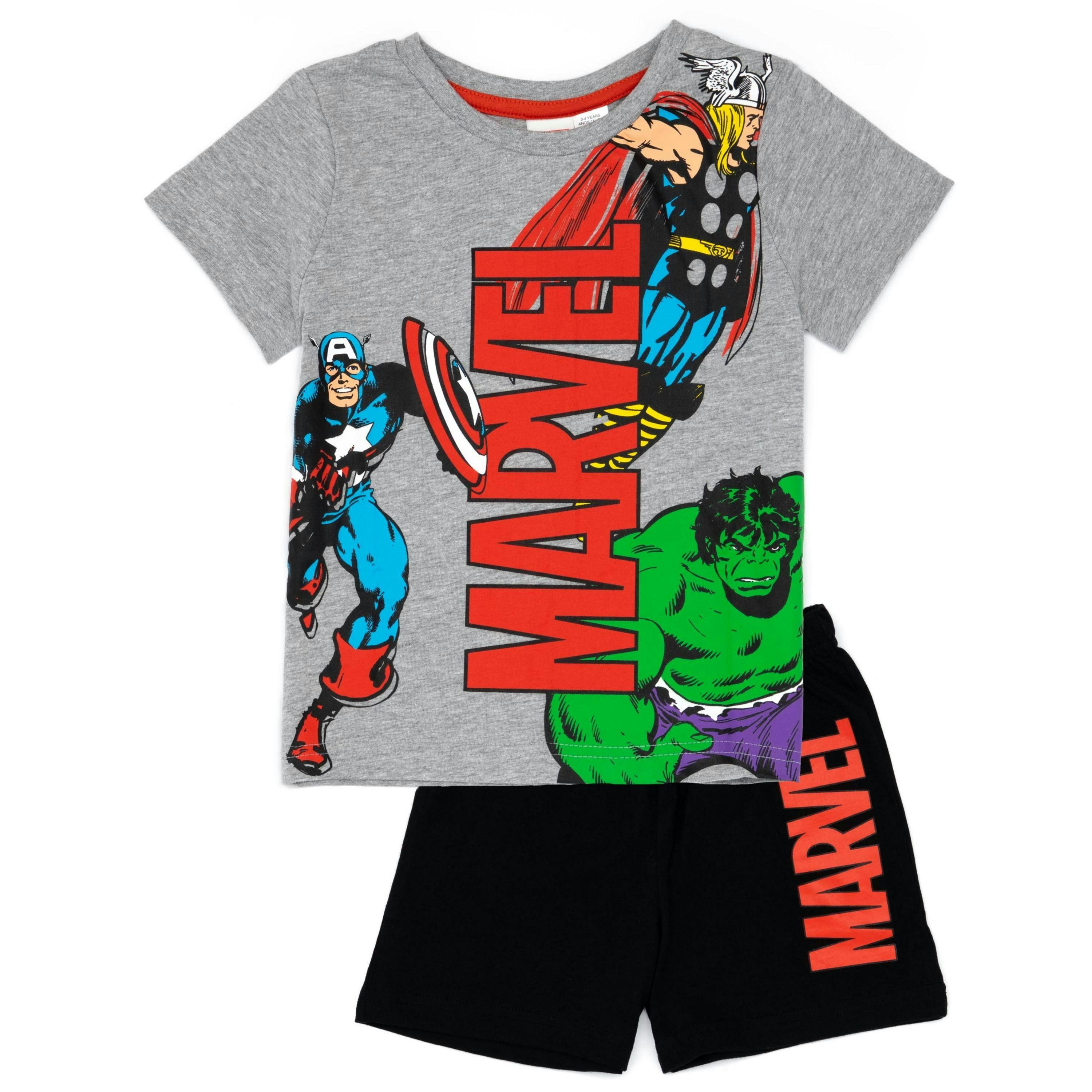 Disney Marvel Boys Black Avengers Hulk, Captain America, Thor Short Sleeve Short Leg Pyjama Set by Vanilla Underground , view 1 of 5