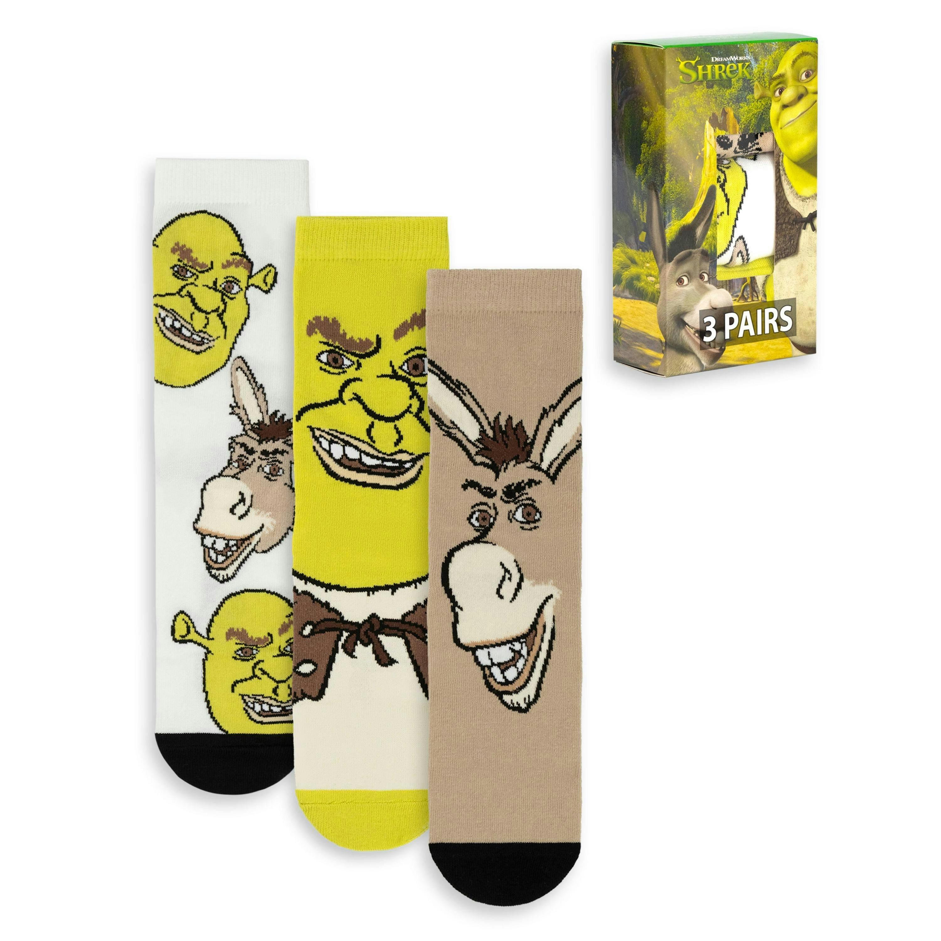 Shrek Unisex Multicoloured Multi Character Calf Socks Set of 3 by Vanilla Underground , view 1 of 6