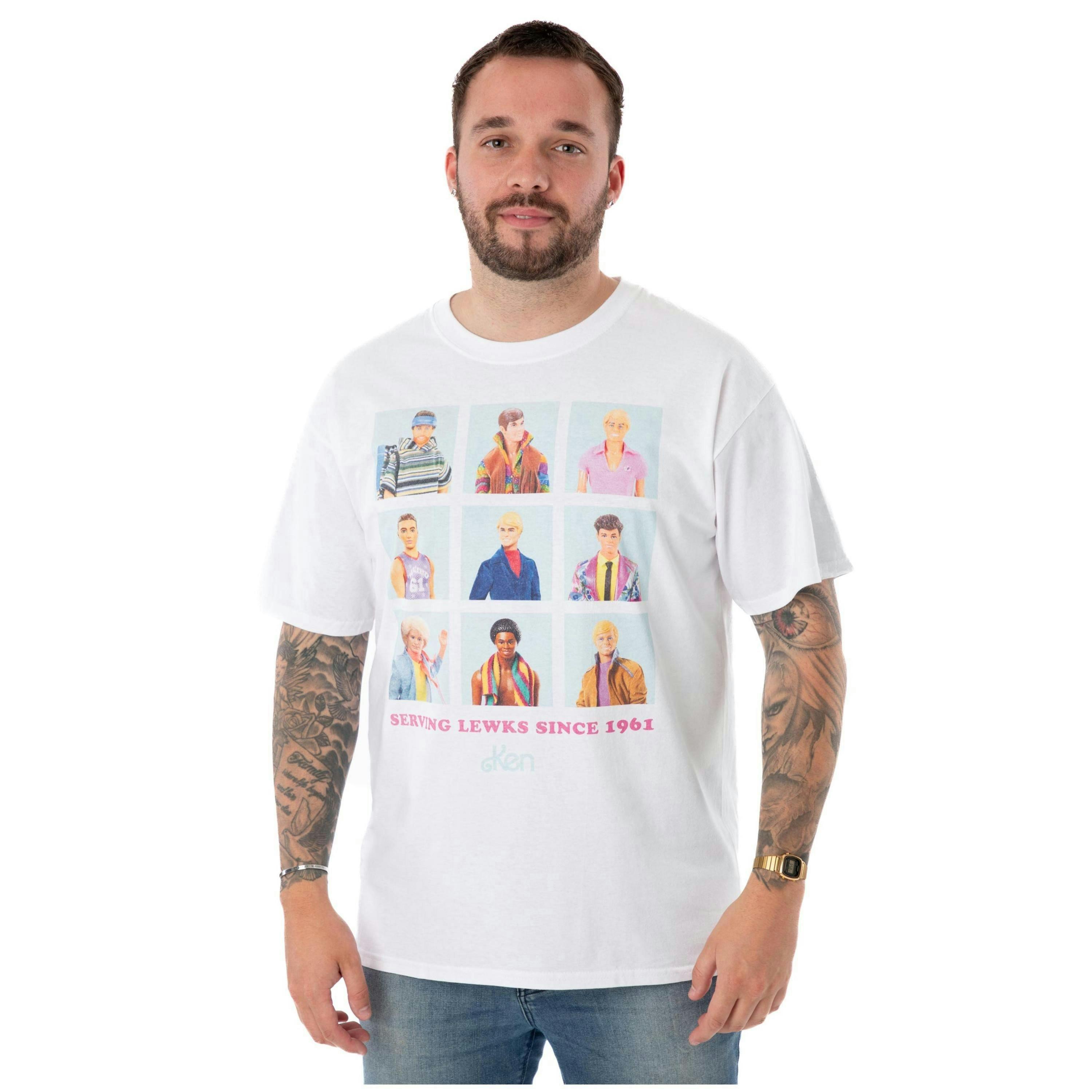 Barbie Mens White Ken Serving Lewks Short Sleeved T-Shirt by Vanilla Underground , view 1 of 6