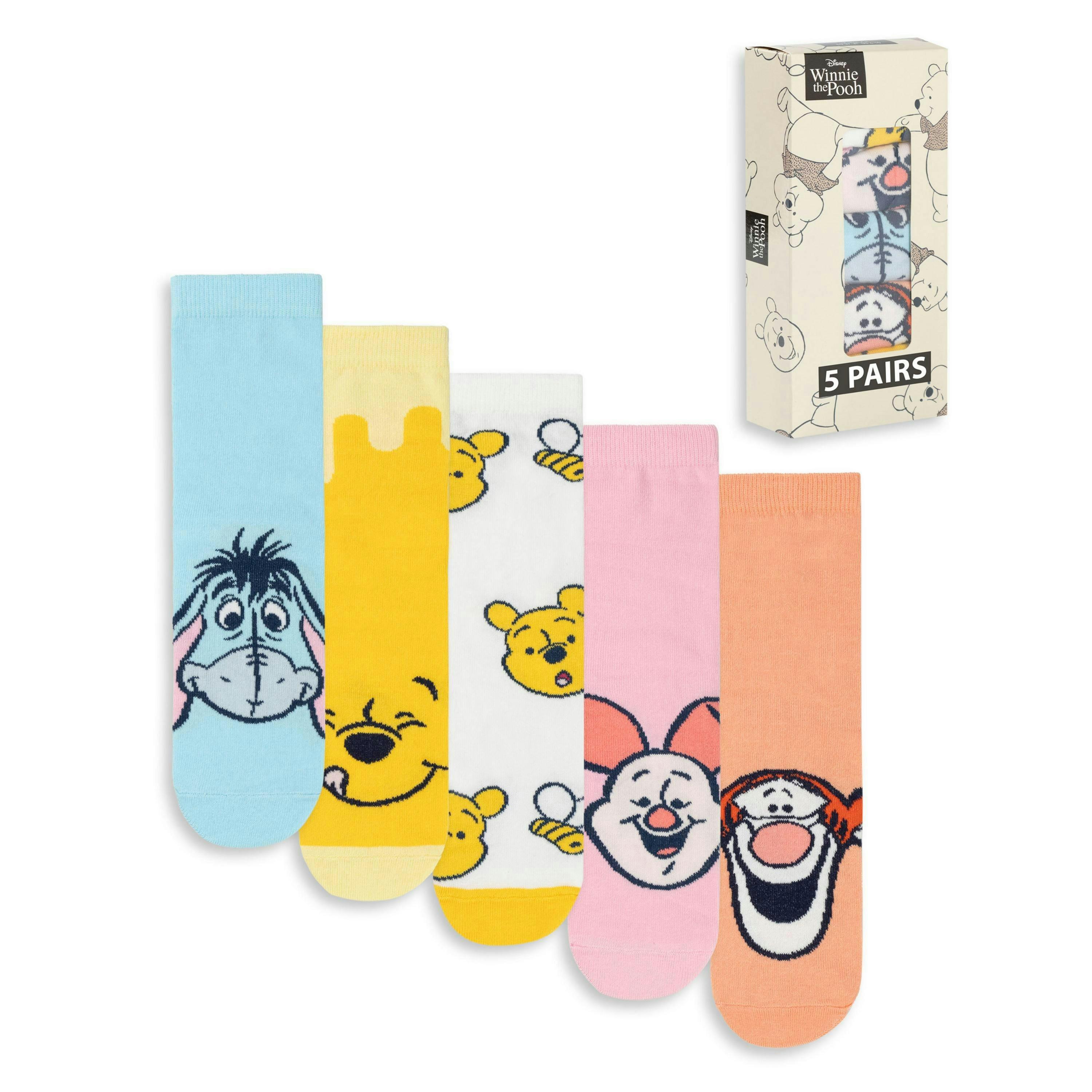 Disney Winnie The Pooh Womens Multicoloured Multi Character Calf Socks Set of 5 by Vanilla Underground , view 1 of 6