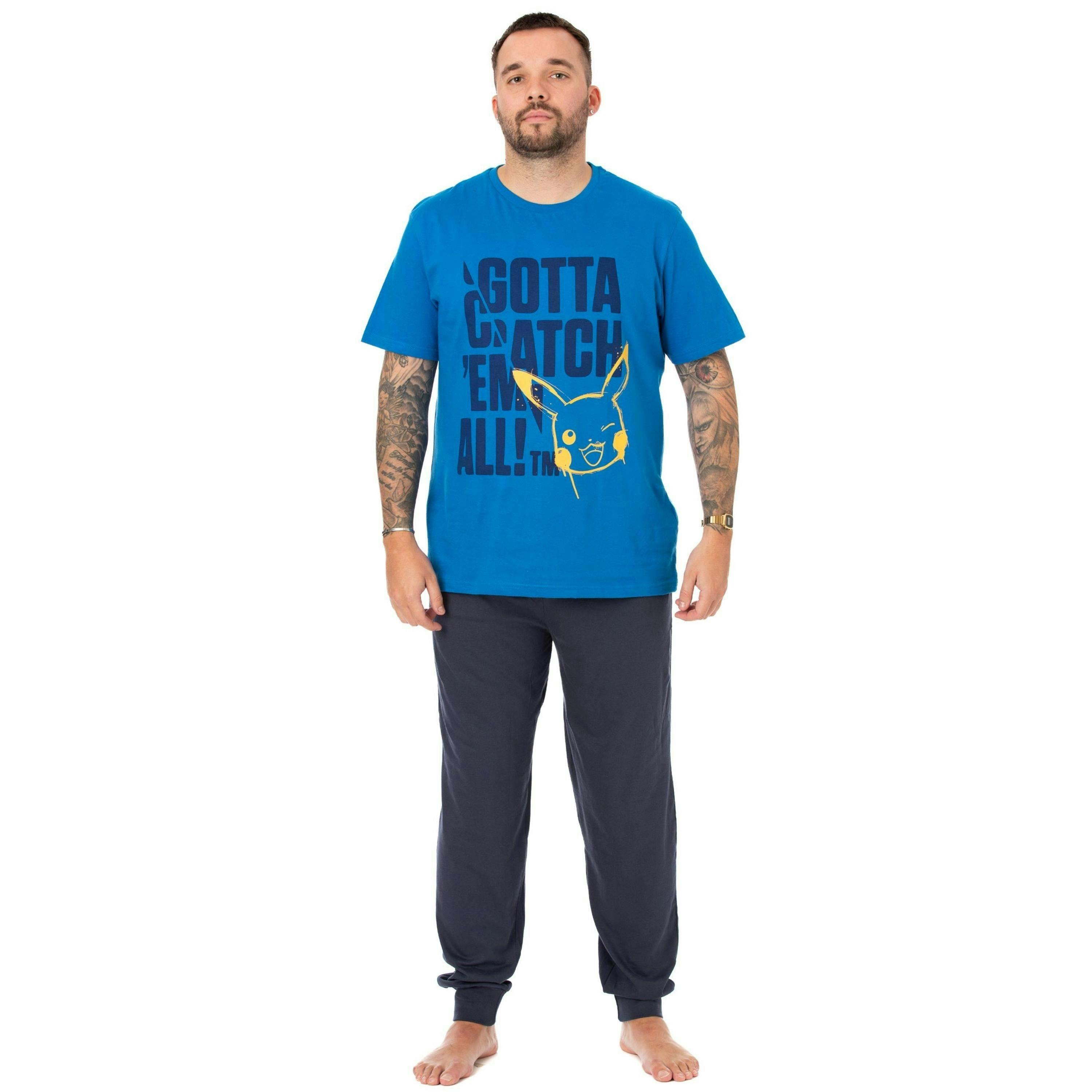 Pokemon Mens Blue Pikachu Short Sleeve Long Leg Pyjama Set by Vanilla Underground , view 1 of 6