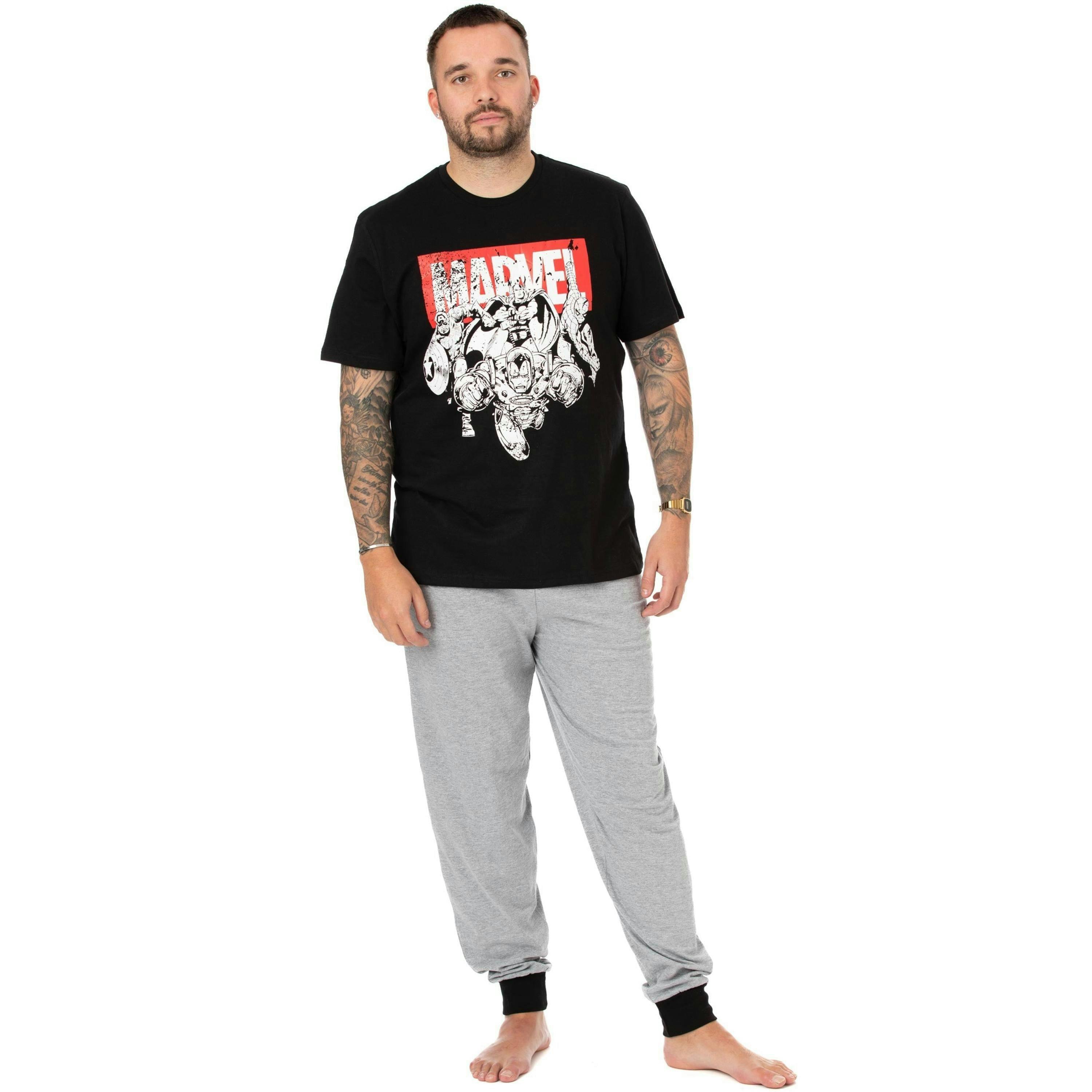 Marvel Mens Black Short Sleeve Long Leg Pyjama Set by Vanilla Underground , view 1 of 6