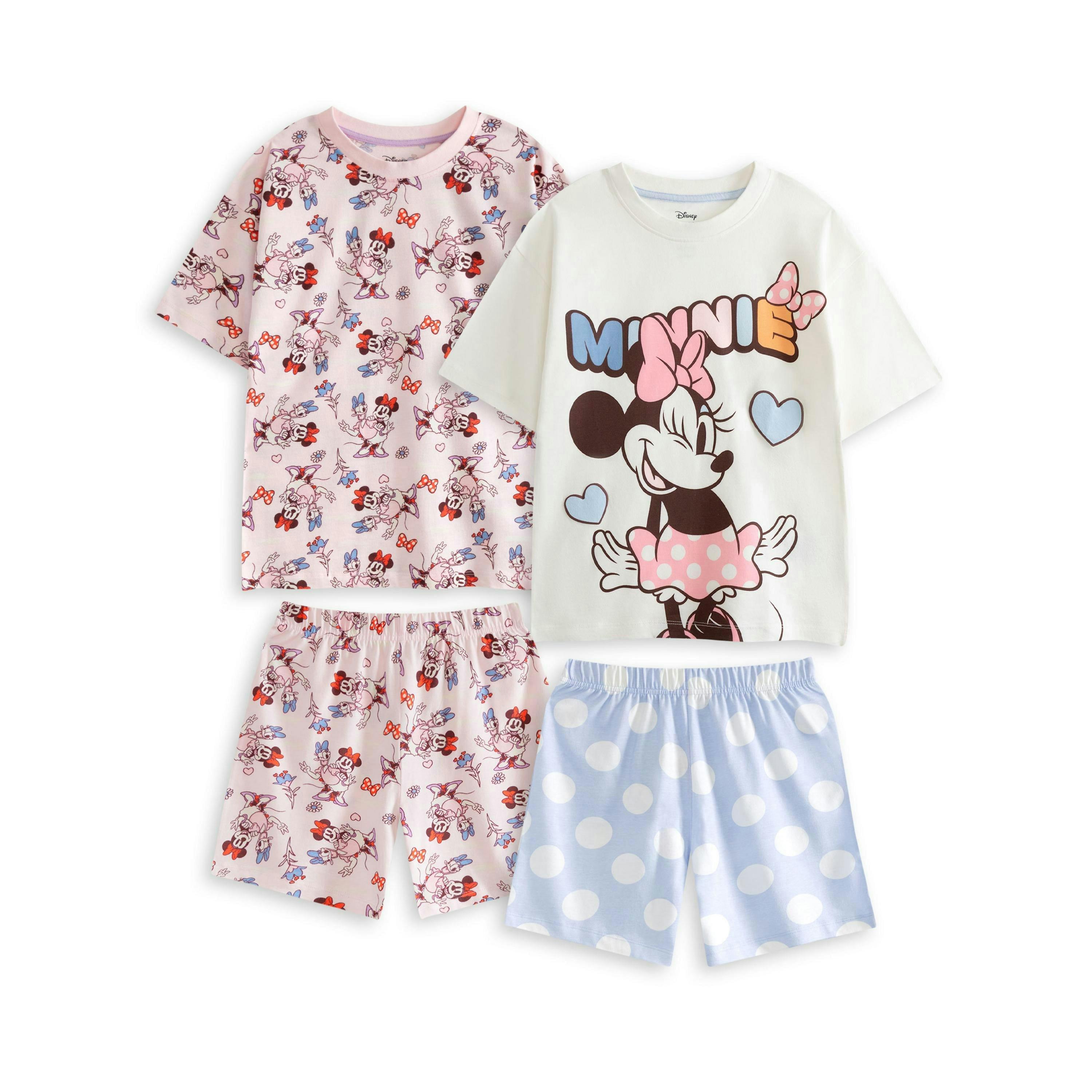 Disney Minnie Girls Multicoloured Multi Character Multi-Pack of 2 Short Sleeve Short Leg Pyjama Set by Vanilla Underground , view 1 of 6