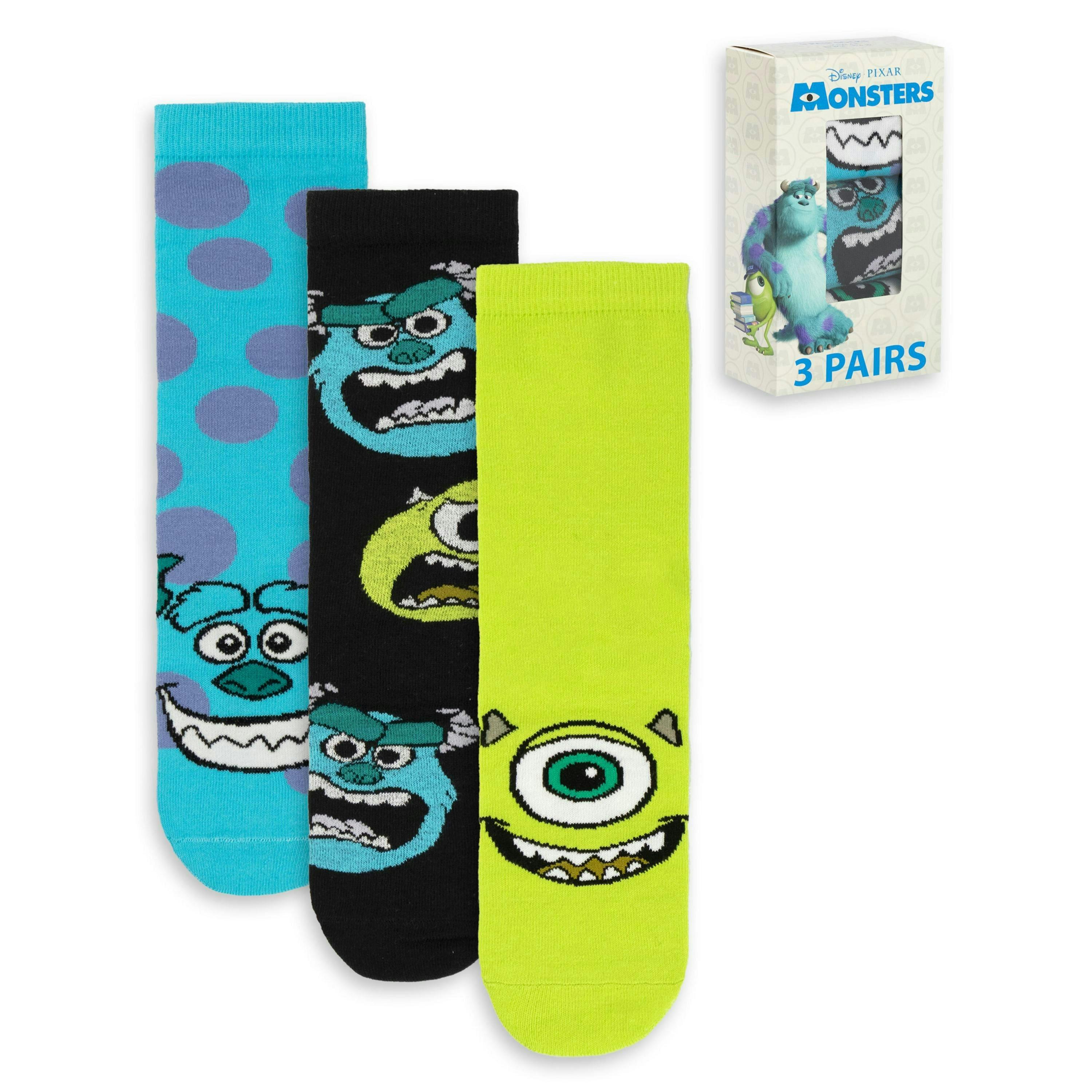 Disney Monsters Inc Mens Multicoloured Mike & Sully Calf Socks Set of 3 by Vanilla Underground , view 1 of 6