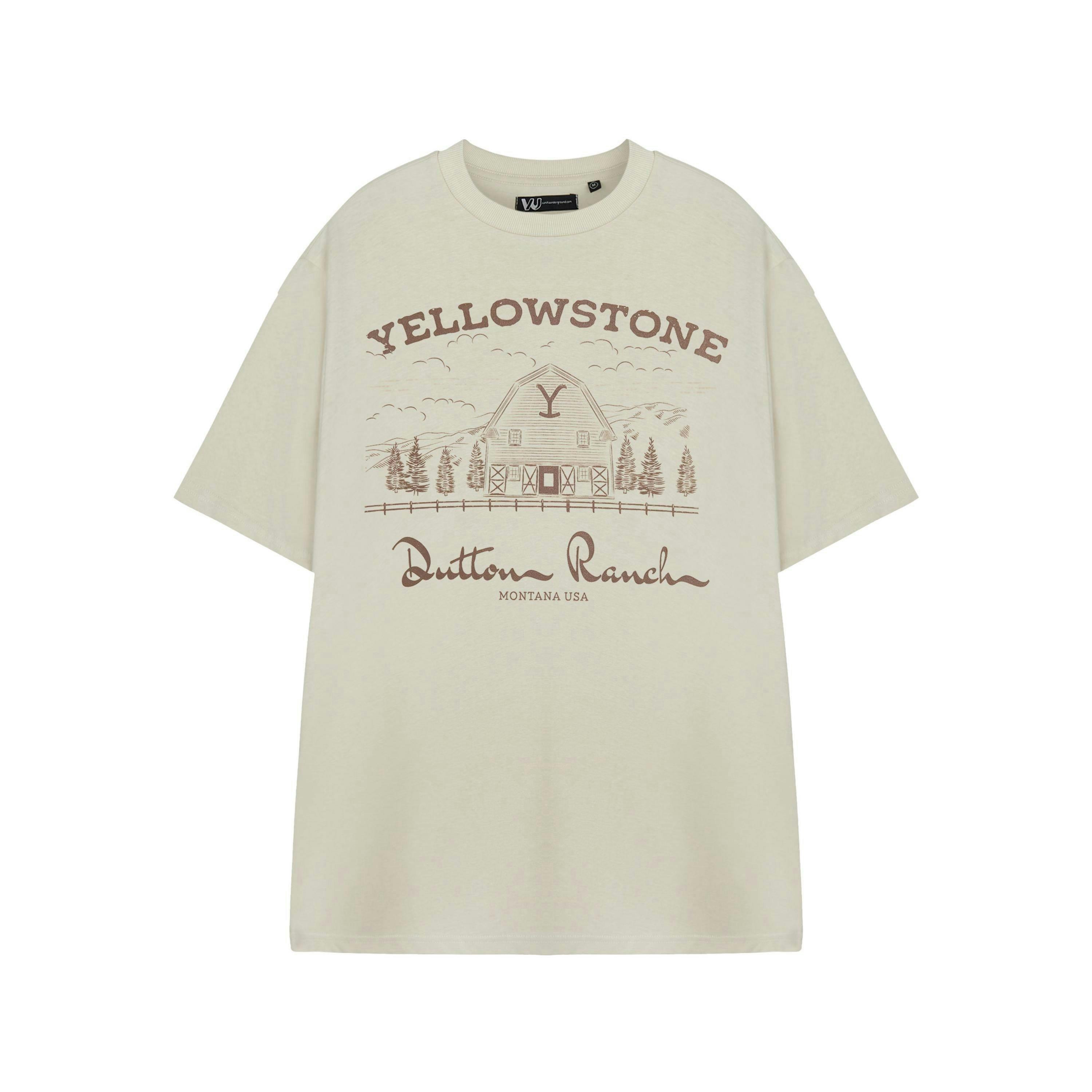 Yellowstone Mens Beige Barn Short Sleeved T-Shirt by Vanilla Underground , view 1 of 3