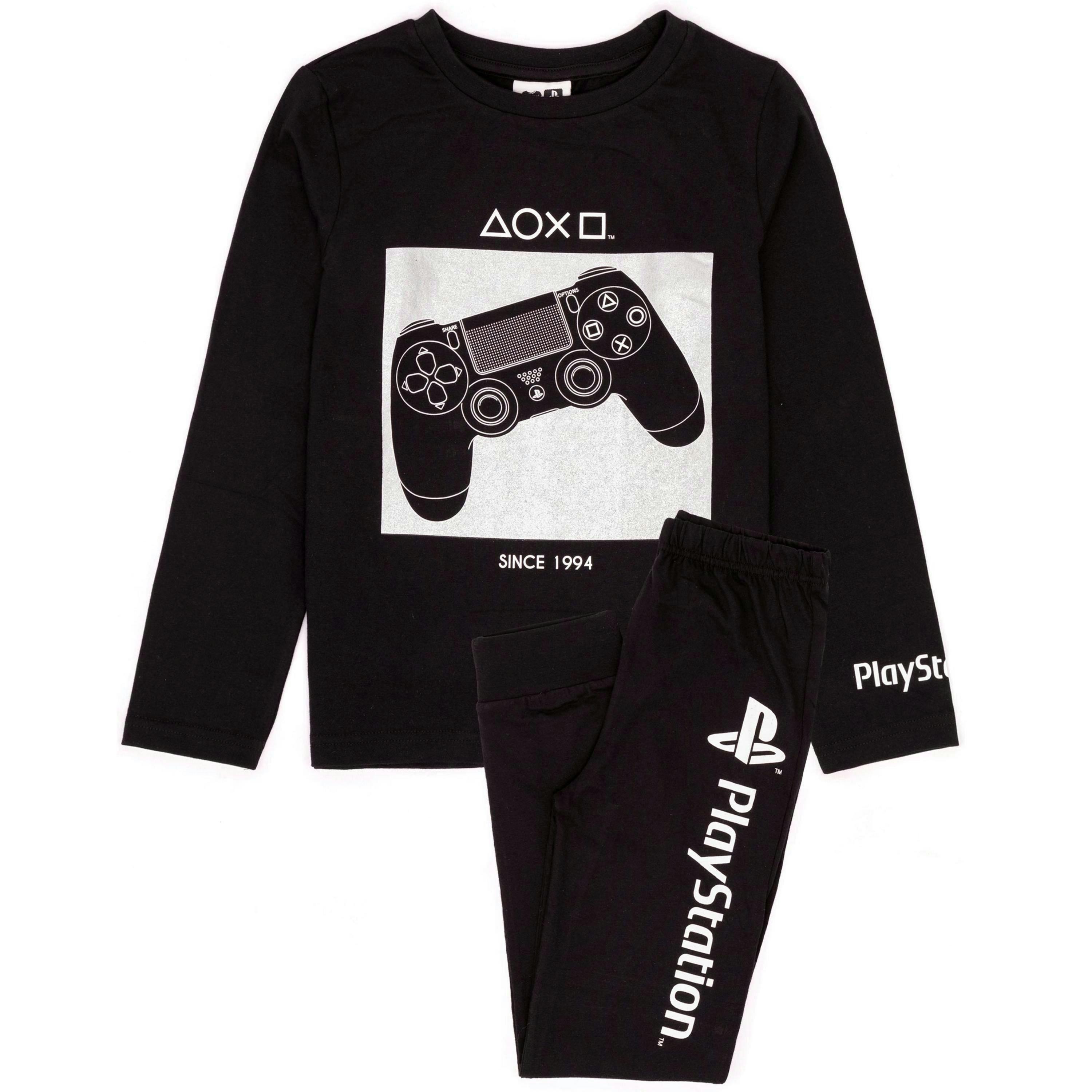PlayStation Boys Black Game Controller & Symbols Graphic Print Long Sleeve Long Leg Pyjama Set [dis] by Vanilla Underground , view 1 of 6