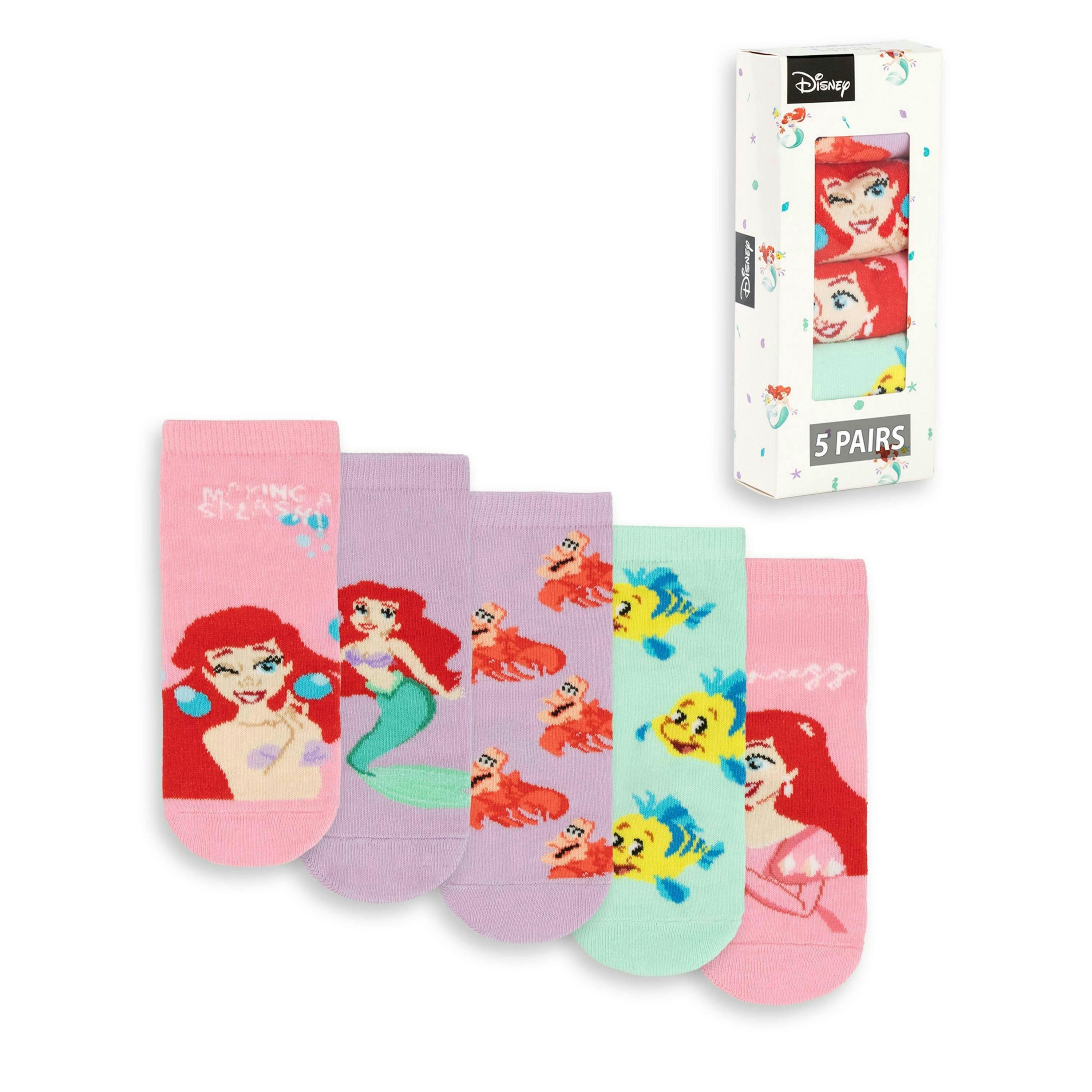 Disney The Little Mermaid Girls Multicoloured Ariel Calf Socks Set of 5 by Vanilla Underground , view 1 of 6