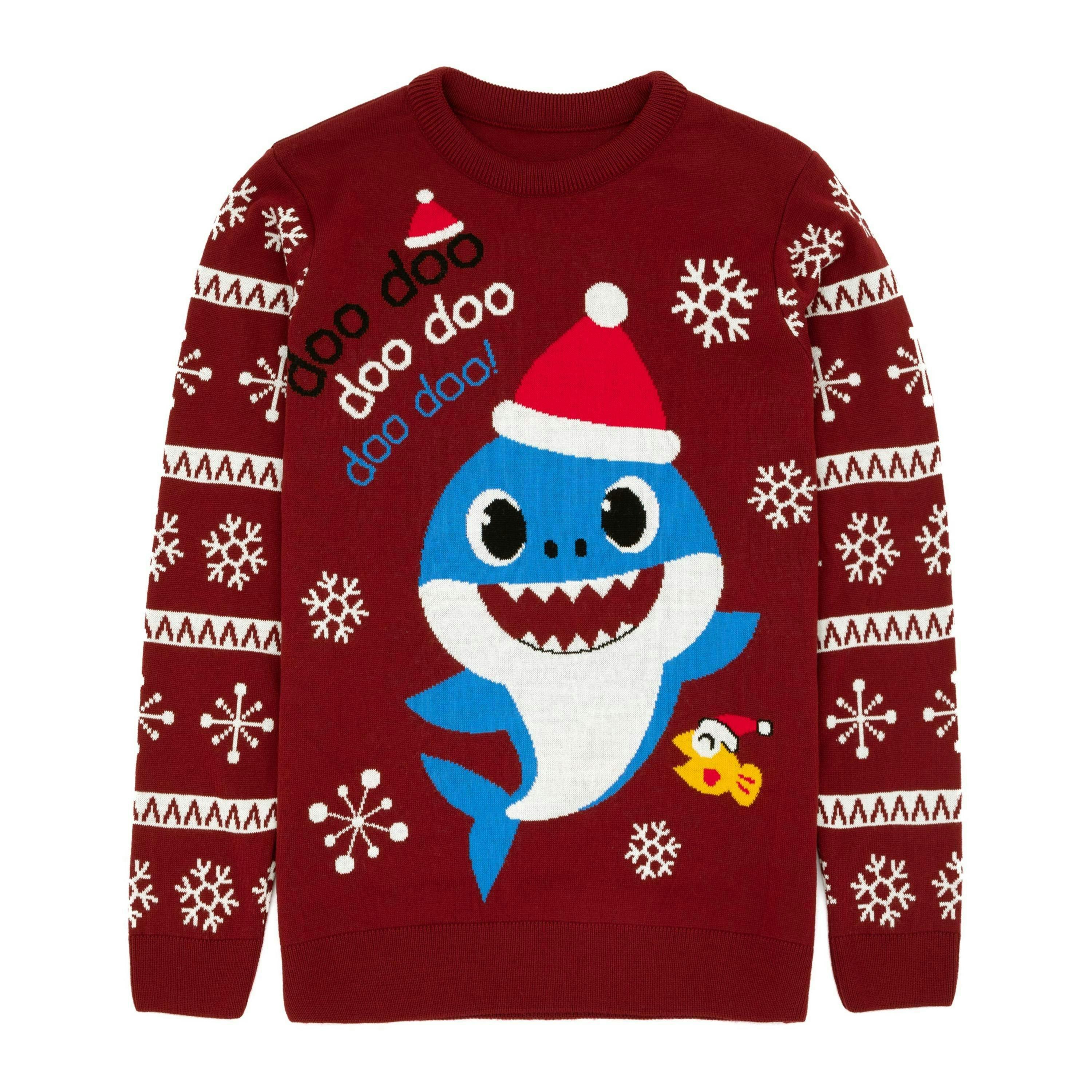Baby Shark Mens Red Daddy Shark Christmas Jumper by Vanilla Underground , view 1 of 6