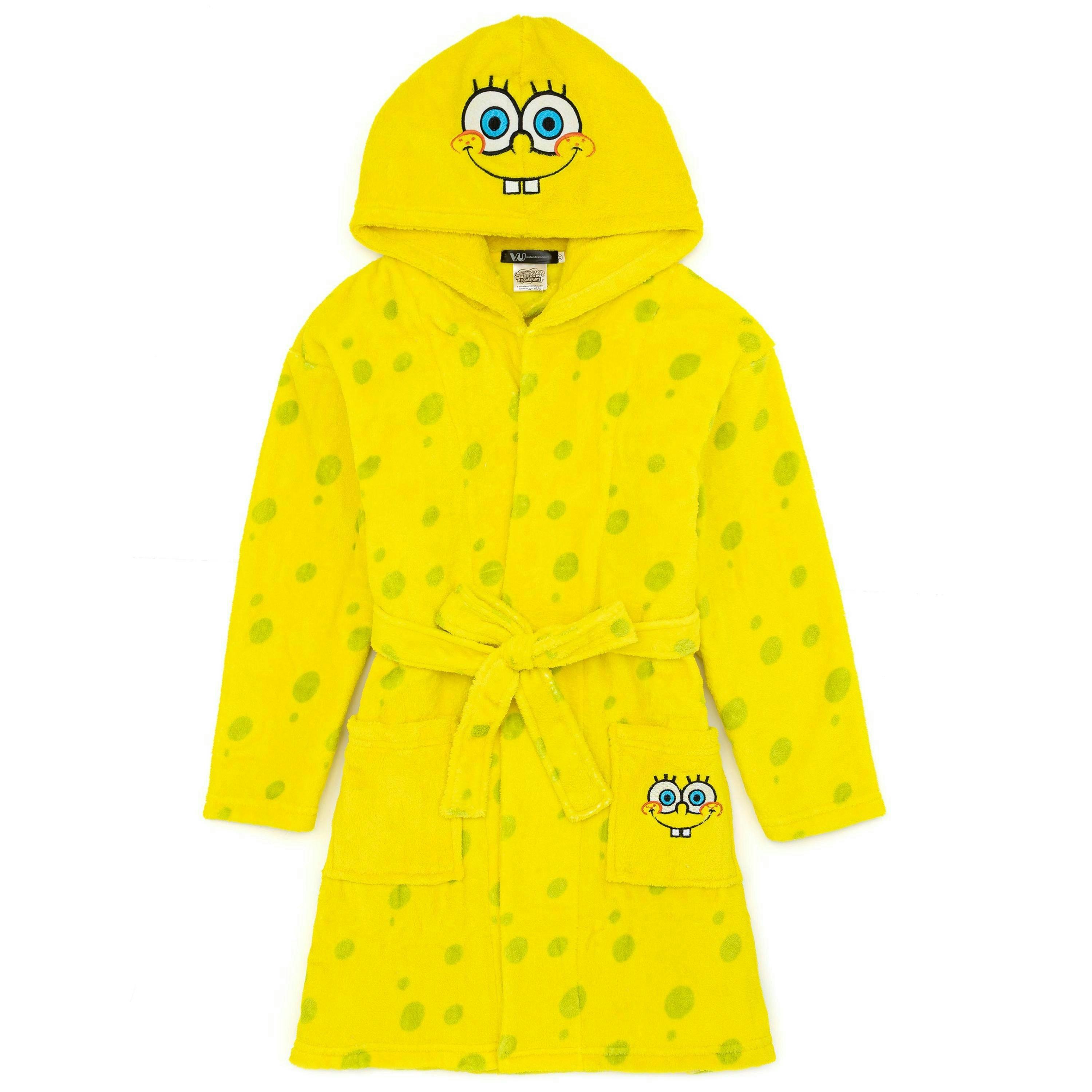 SpongeBob SquarePants Unisex Kids Yellow Spongebob Squarepants Novelty Face Hood Bathrobe by Vanilla Underground , view 1 of 6