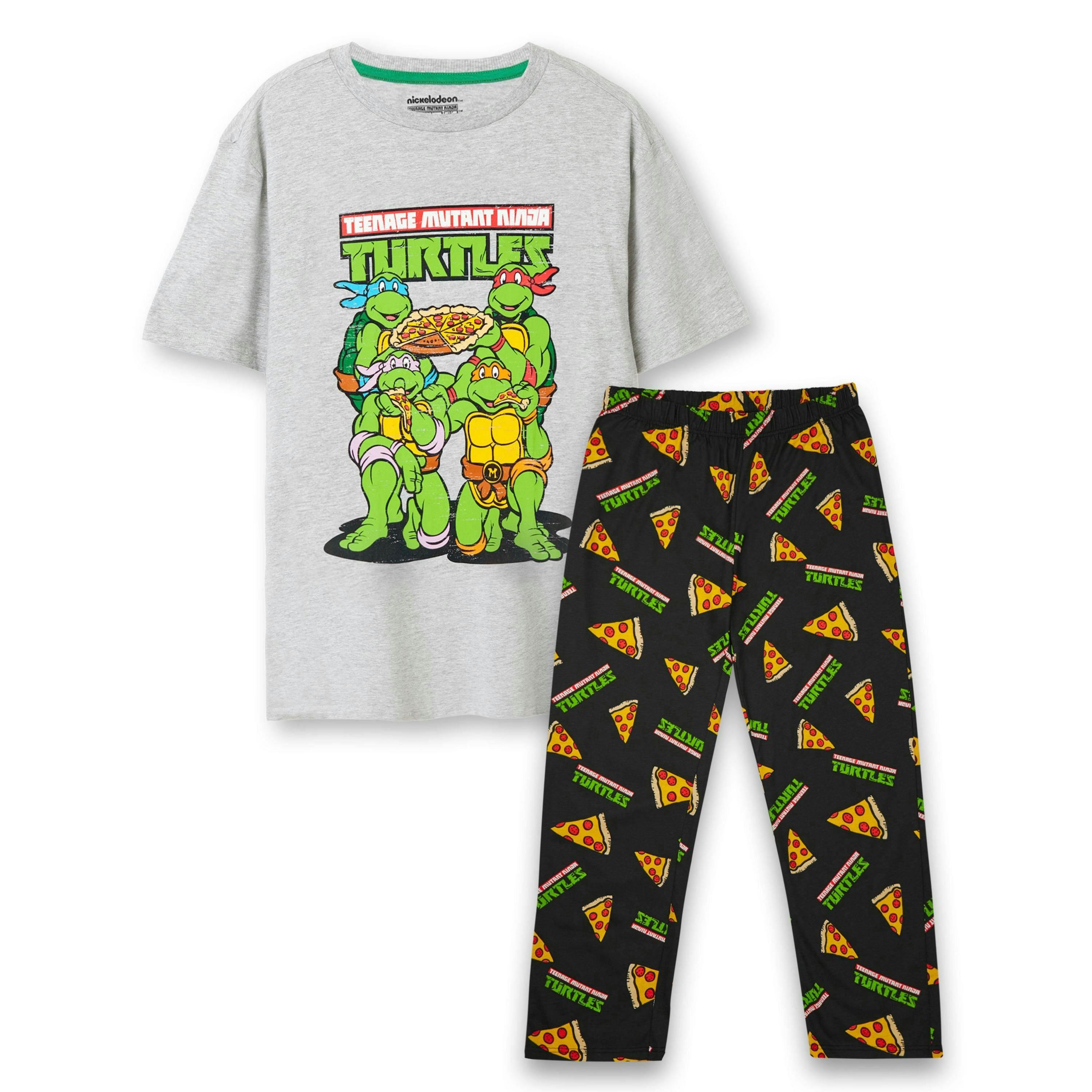 Teenage Mutant Ninja Turtles Mens Black Pizza Short Sleeve Long Leg Pyjama Set by Vanilla Underground , view 1 of 6