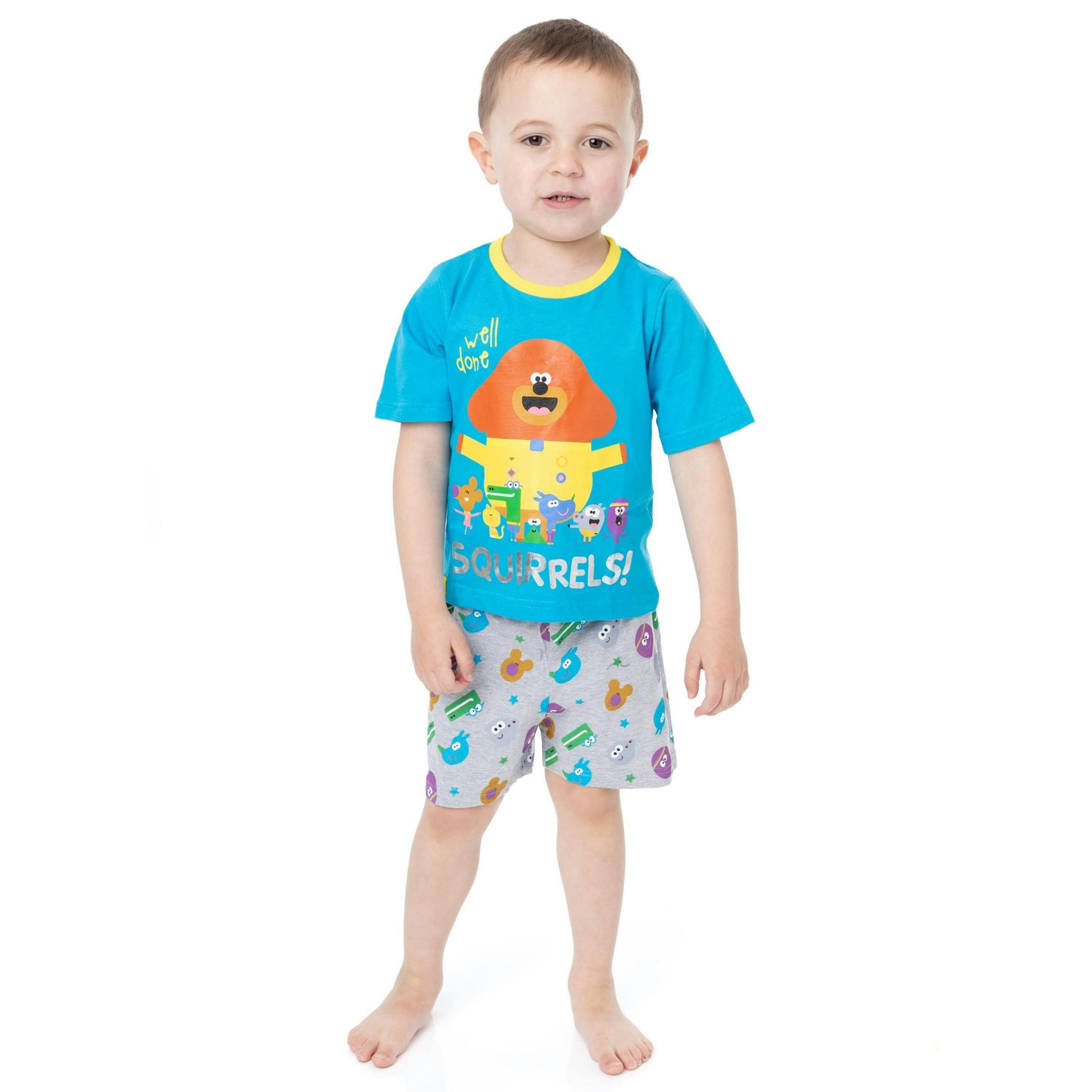 Hey Duggee Boys Blue Character Placement & All-Over Print Short Sleeve Short Leg Pyjama Set by Vanilla Underground , view 1 of 5