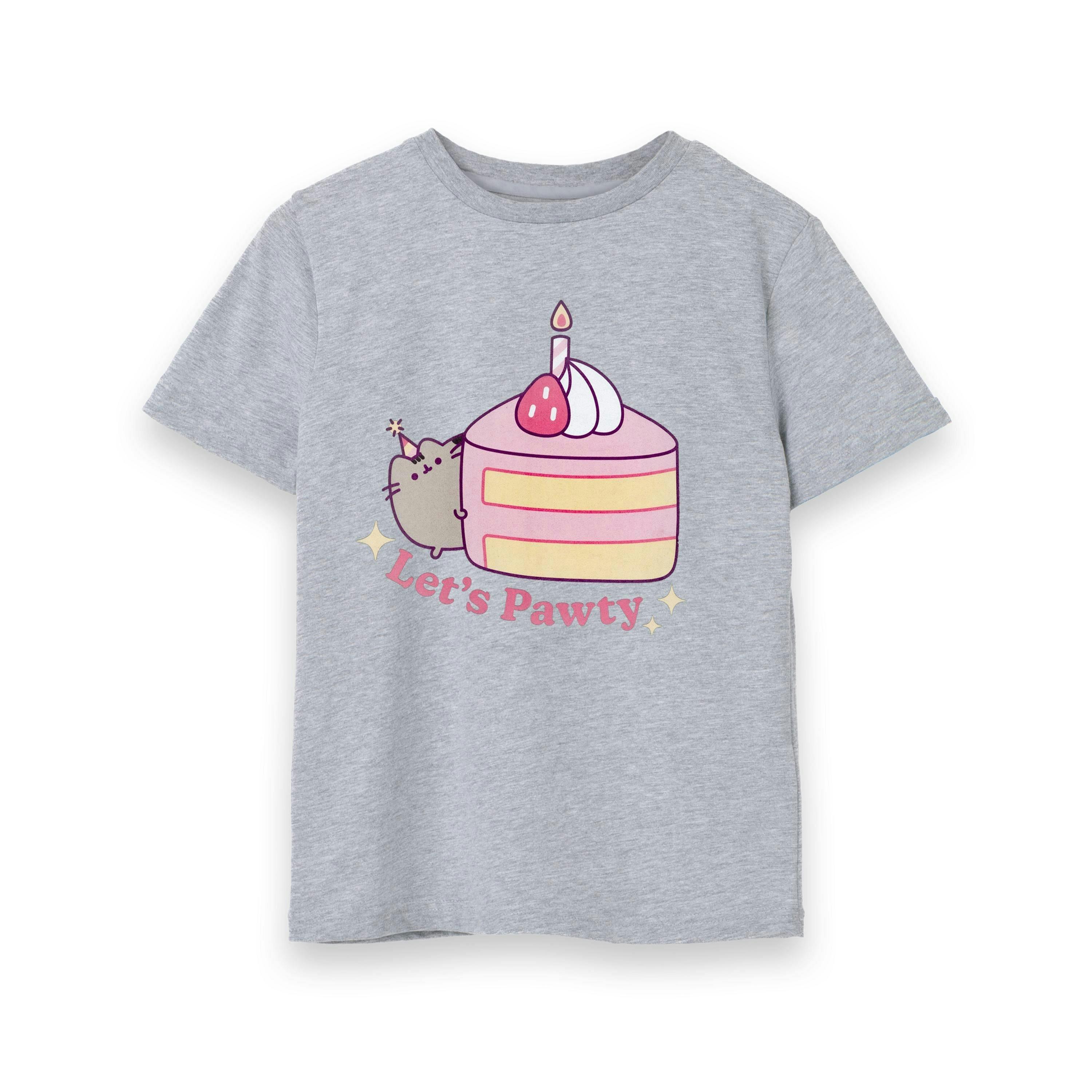 Pusheen Girls Grey Let's Pawty Short Sleeved T-Shirt by Vanilla Underground , view 1 of 6