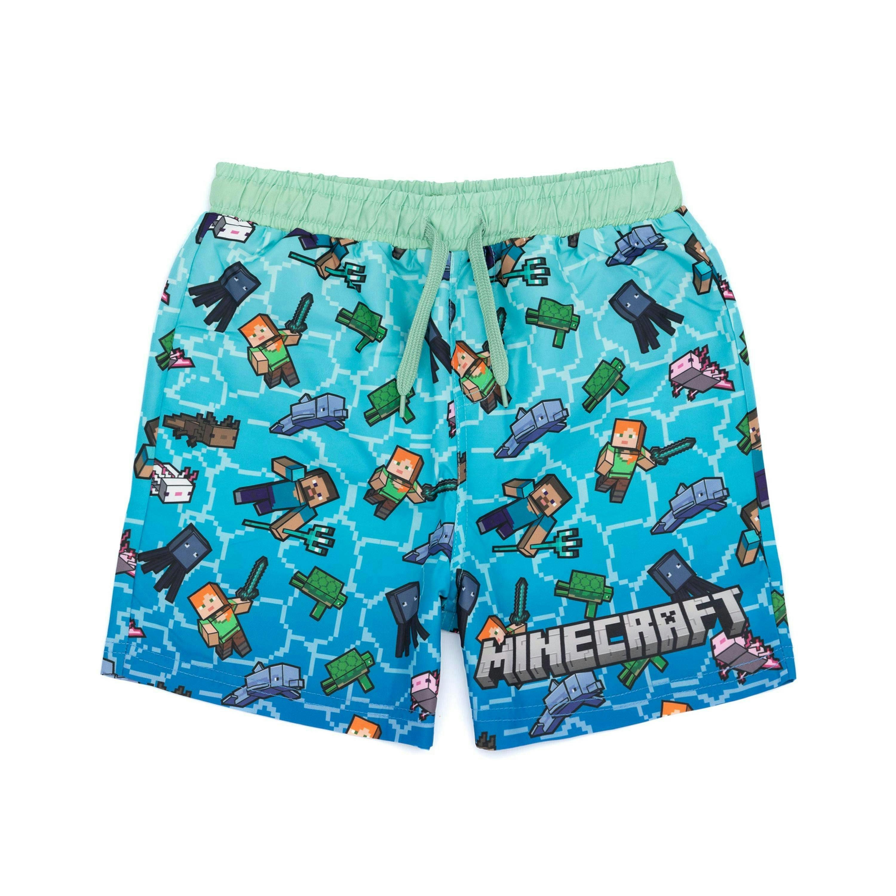 Minecraft Boys Blue Creeper Drawstring Swim Shorts by Vanilla Underground , view 1 of 6