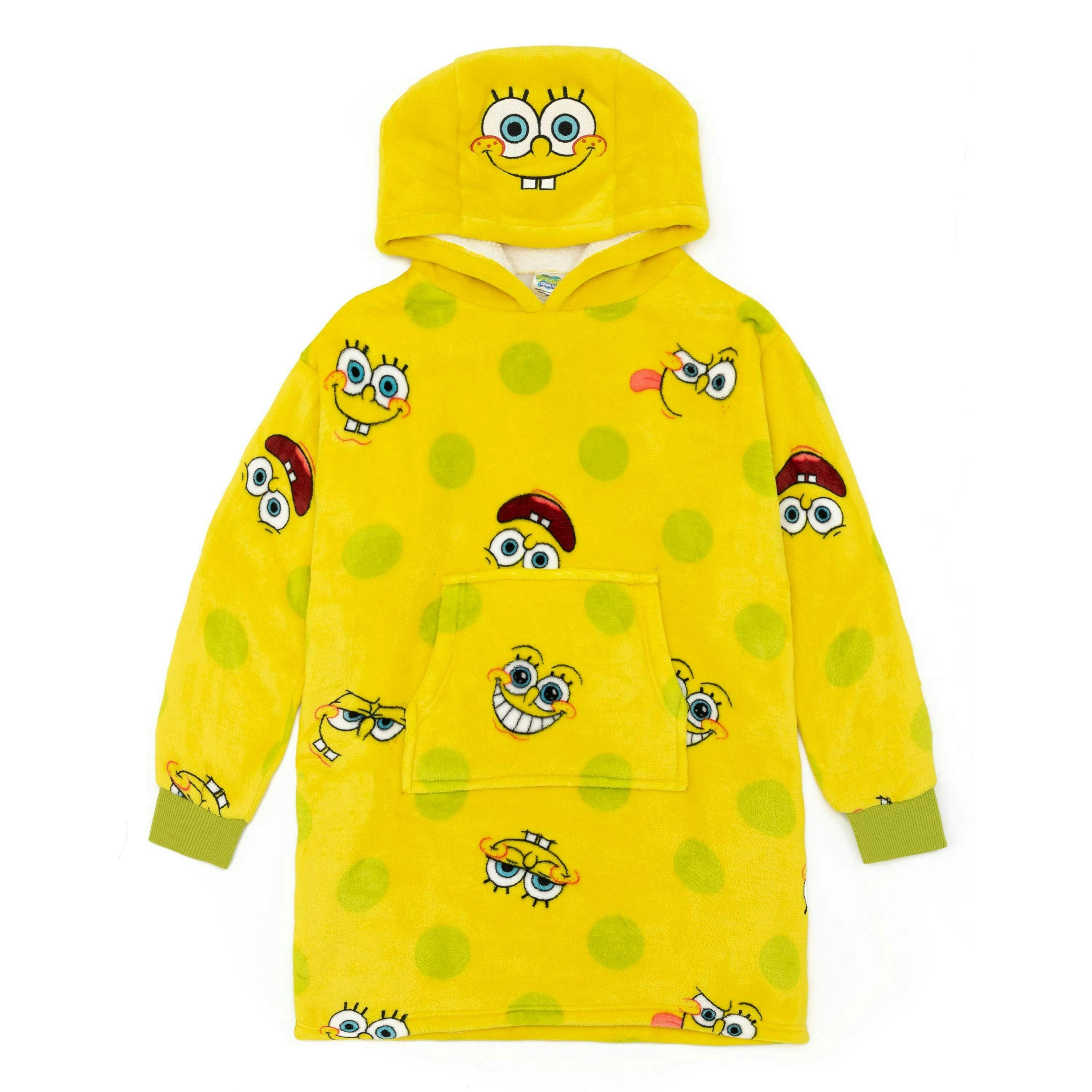 SpongeBob SquarePants Unisex Kids Yellow Character Face Blanket Hoodie by Vanilla Underground , view 1 of 5