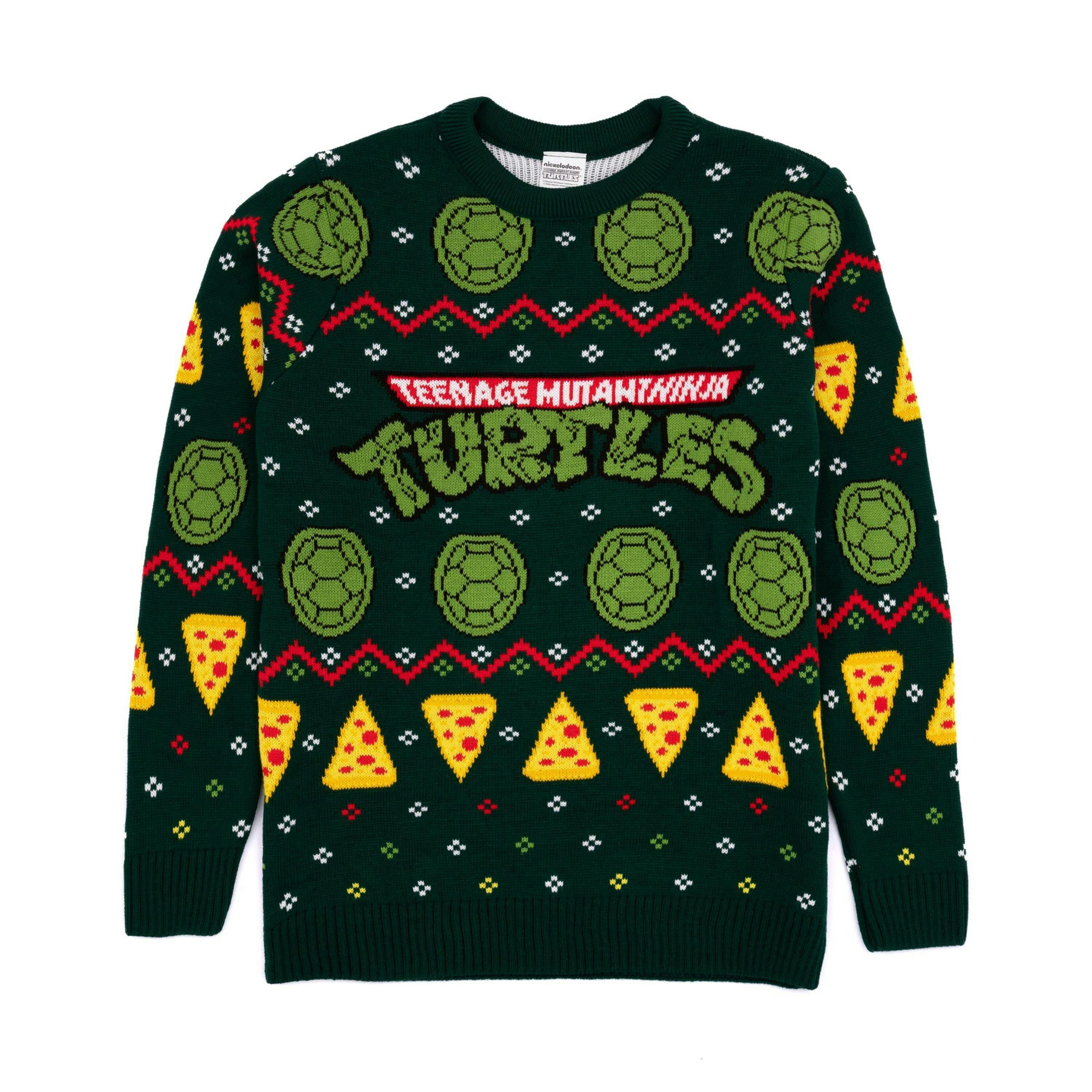 Teenage Mutant Ninja Turtles Mens Green Logo Christmas Jumper by Vanilla Underground , view 1 of 6