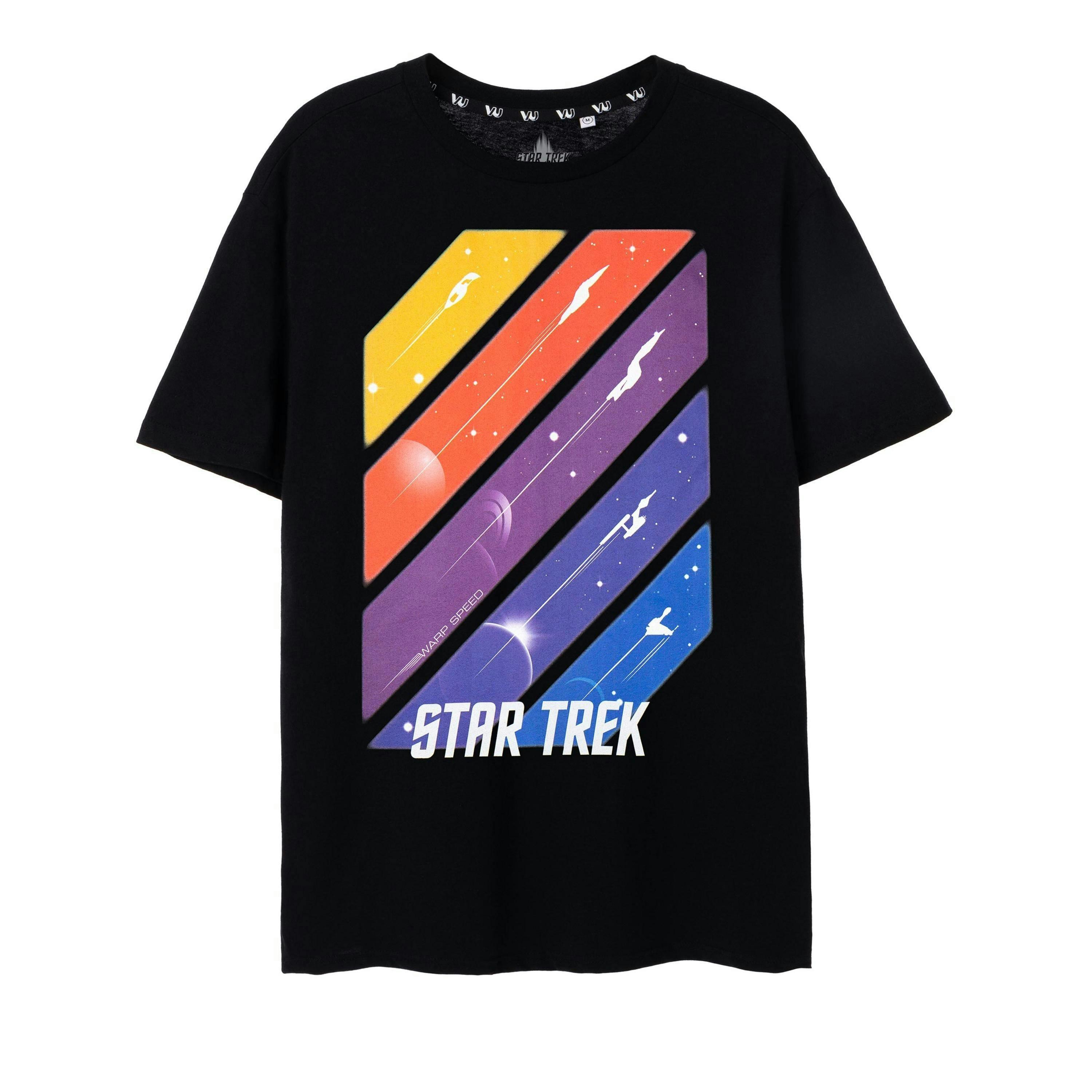 Star Trek Mens Black Ships in Space Short Sleeved T-Shirt by Vanilla Underground , view 1 of 6