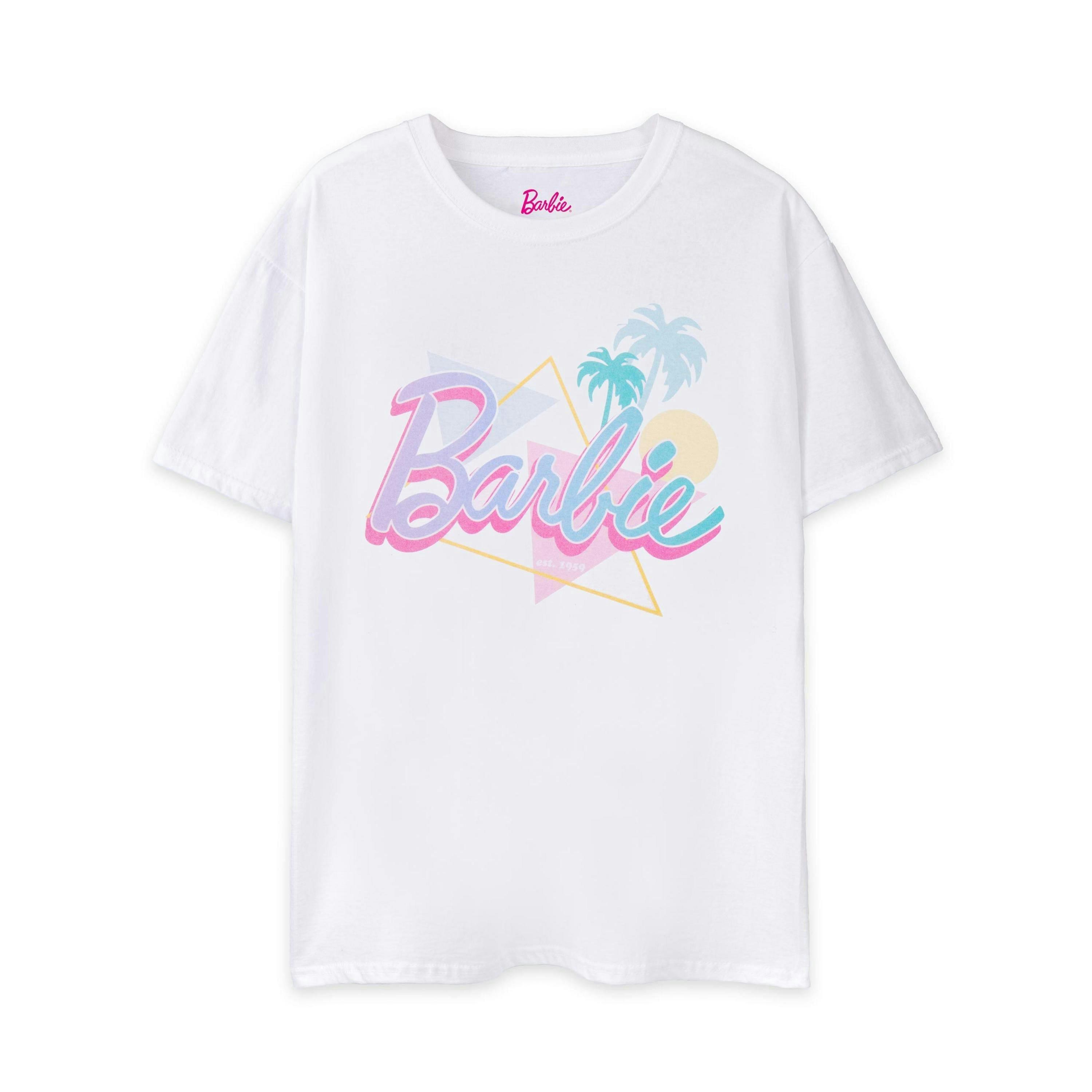 Barbie Womens White Pastel Palm Trees Short Sleeved T-Shirt by Vanilla Underground , view 1 of 6