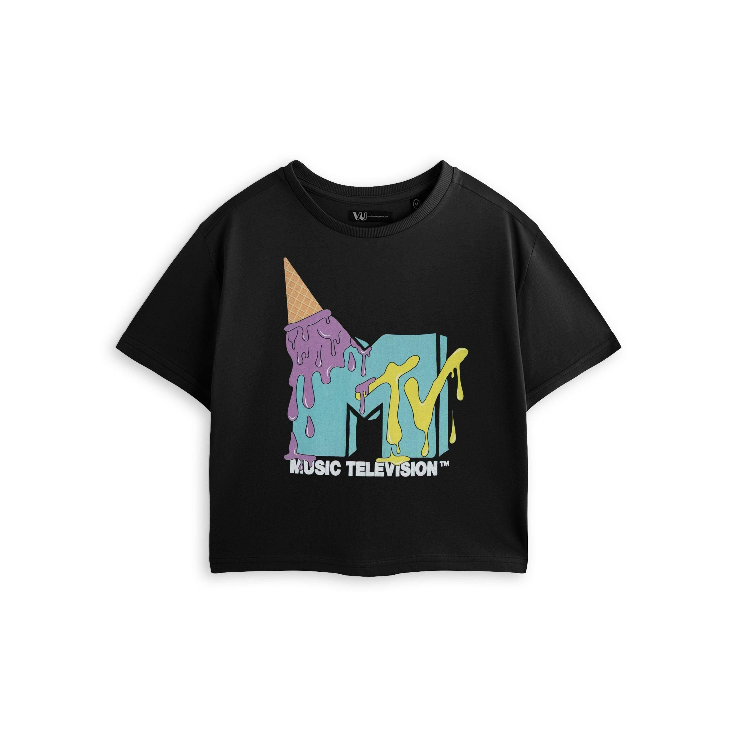 MTV Womens Black Ice Cream Cropped Short Sleeved T-Shirt by Vanilla Underground , view 1 of 5