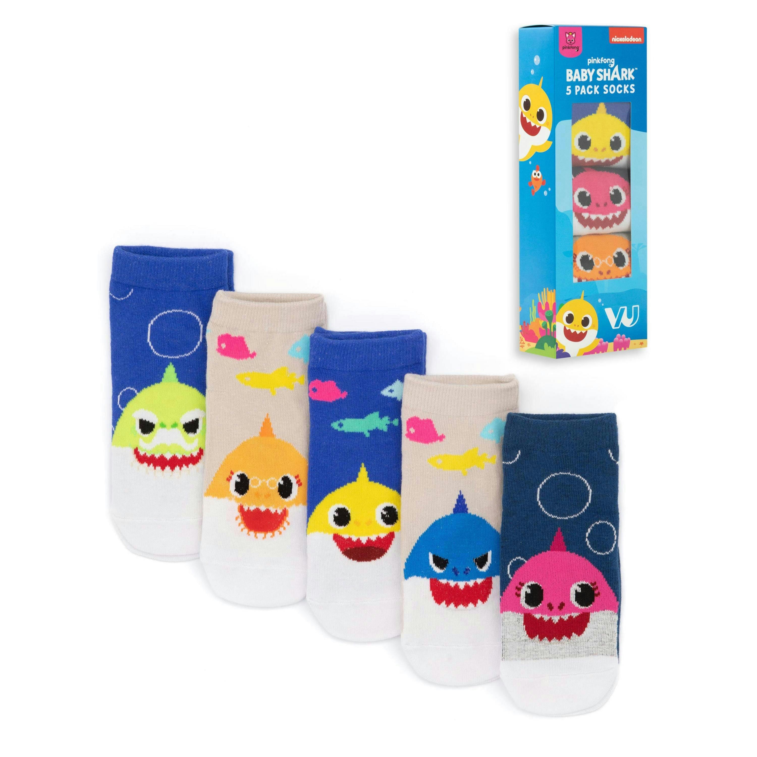 Baby Shark Unisex Kids Multicoloured Multi-Character Calf Socks Set of 5 by Vanilla Underground , view 1 of 6