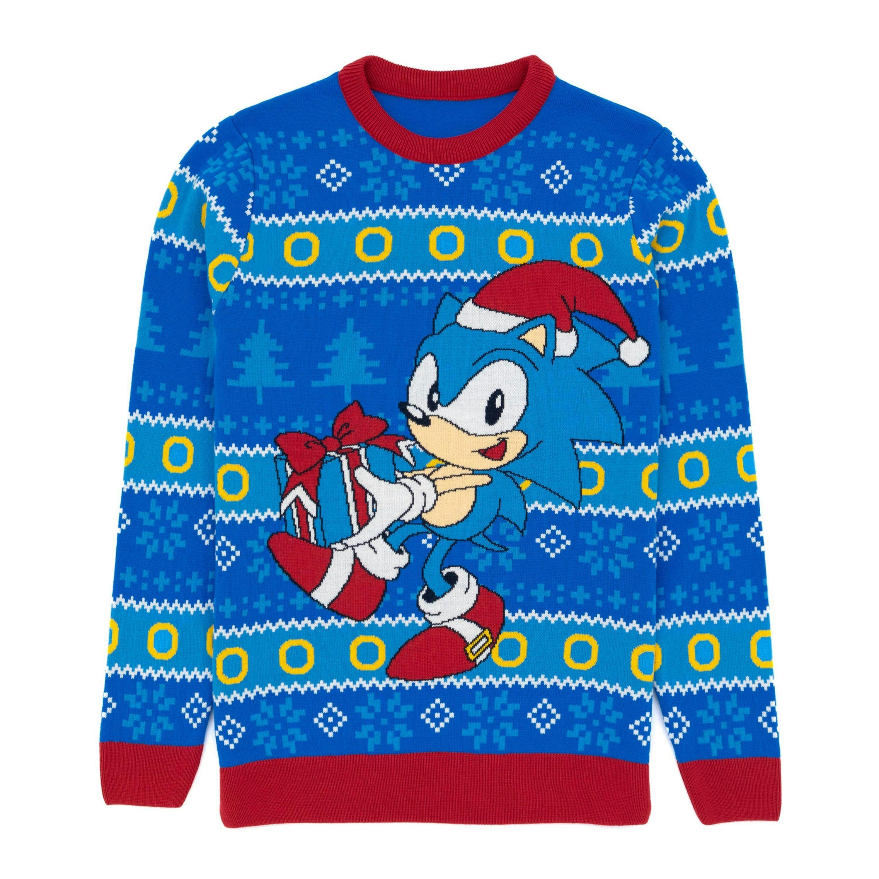 Sonic the Hedgehog Mens Blue Sonic Christmas Jumper by Vanilla Underground , view 1 of 6