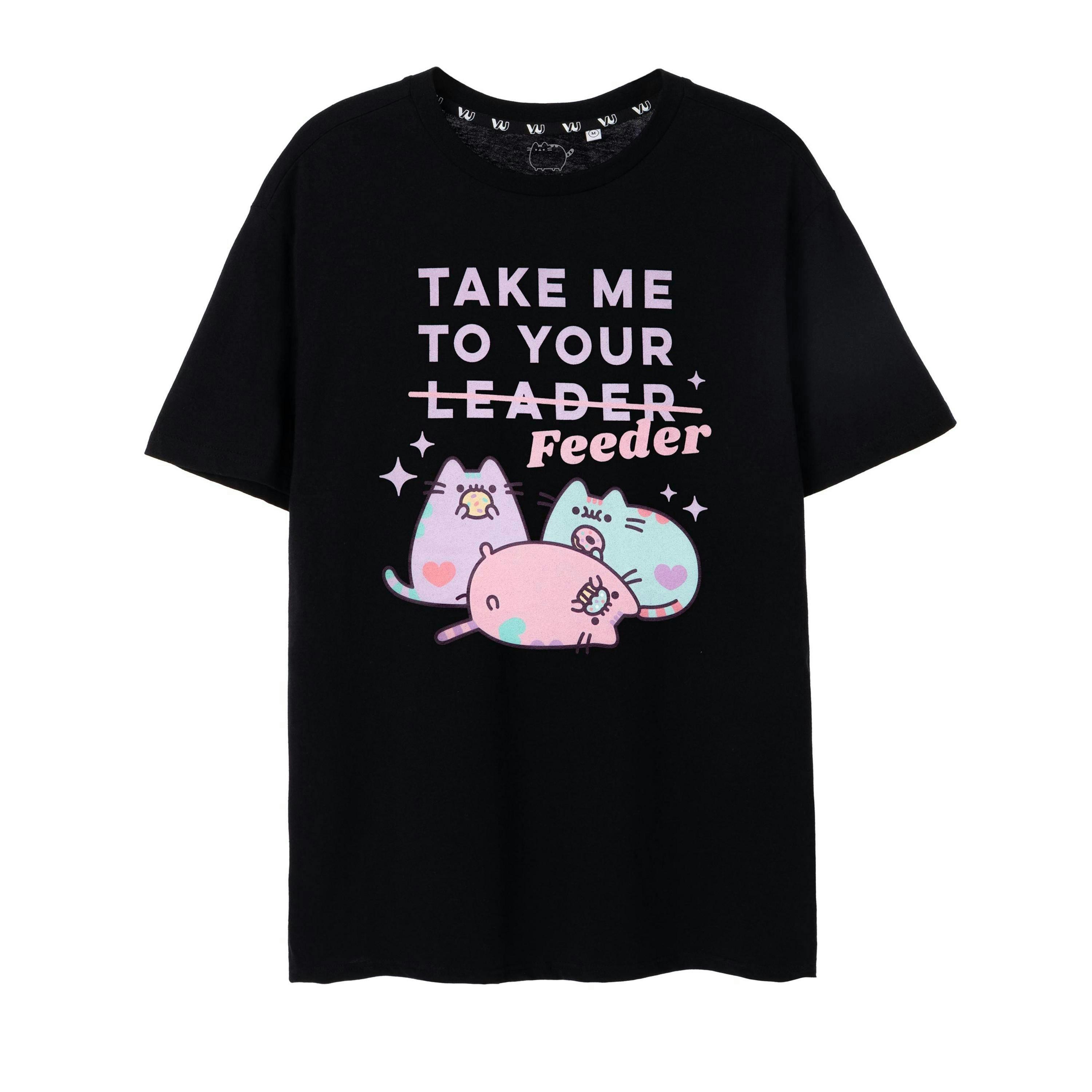 Pusheen Womens Black Take Me To Your Feeder Short Sleeved T-Shirt by Vanilla Underground , view 1 of 6