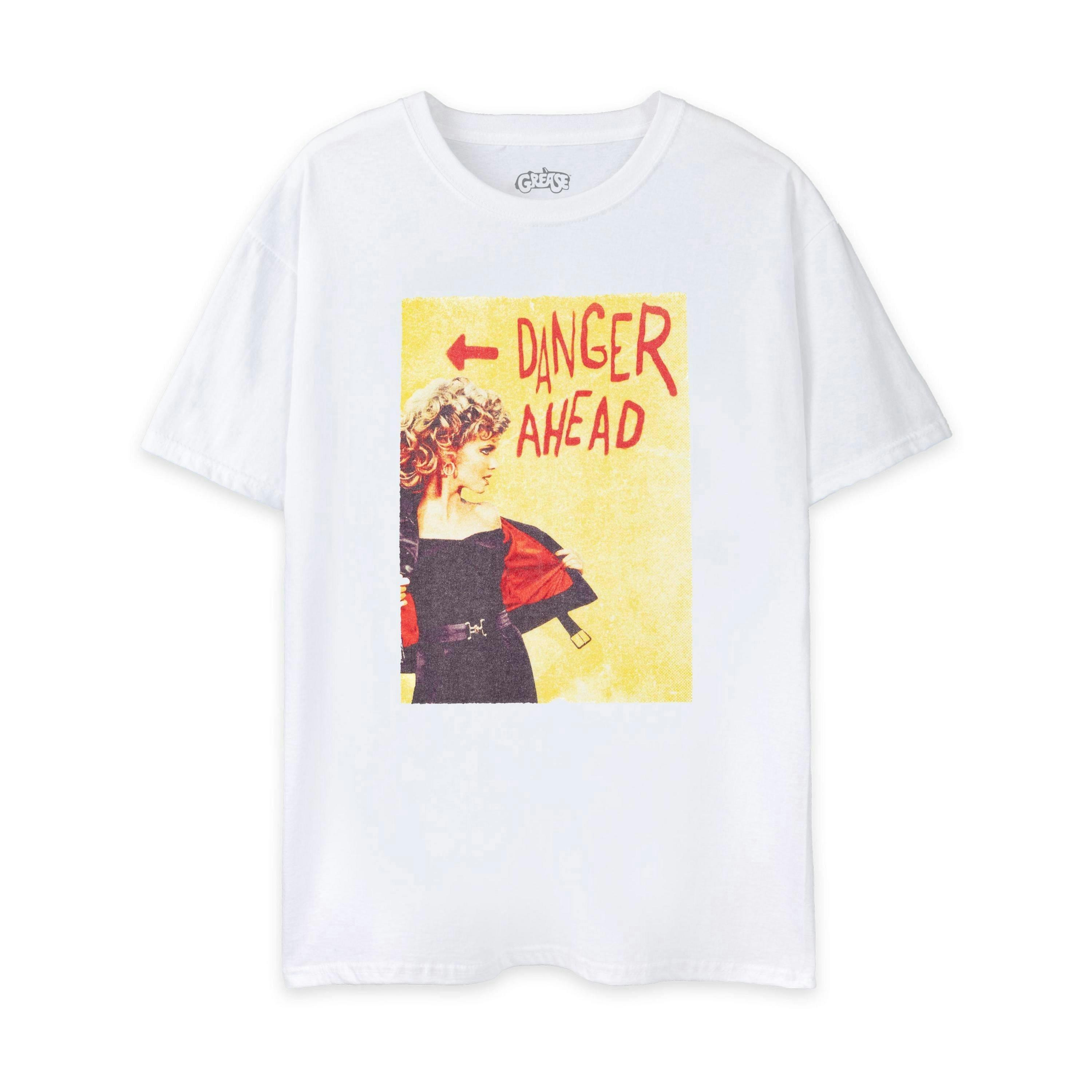 Grease Womens White Danger Ahead Short Sleeved T-Shirt by Vanilla Underground , view 1 of 6