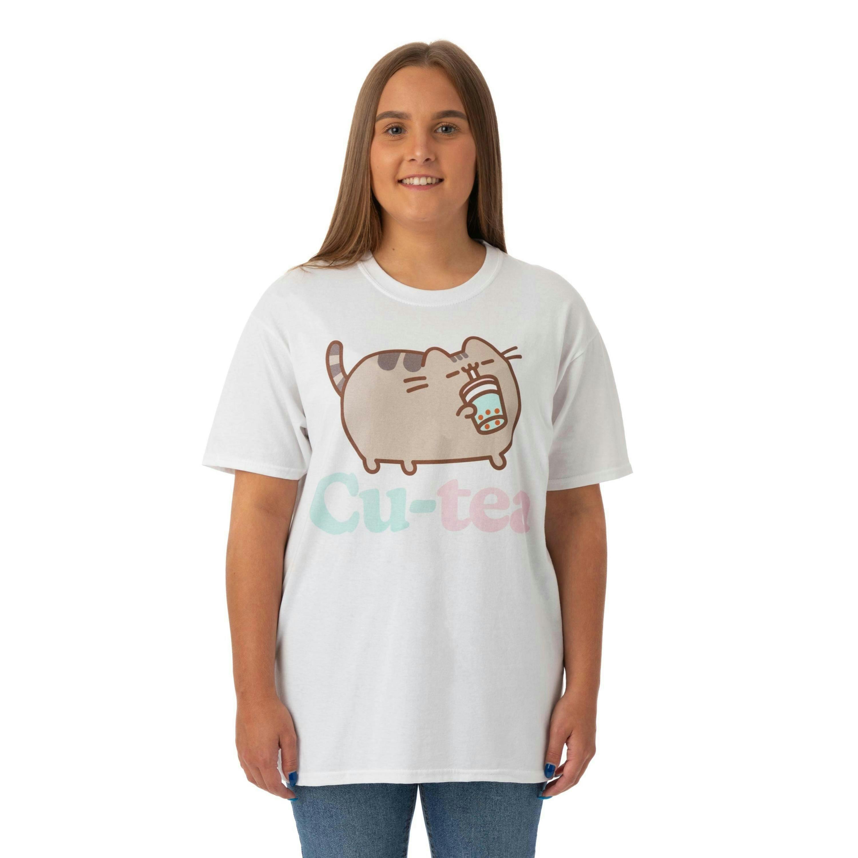 Pusheen Womens White Cutea Short Sleeved T-Shirt by Vanilla Underground , view 1 of 6