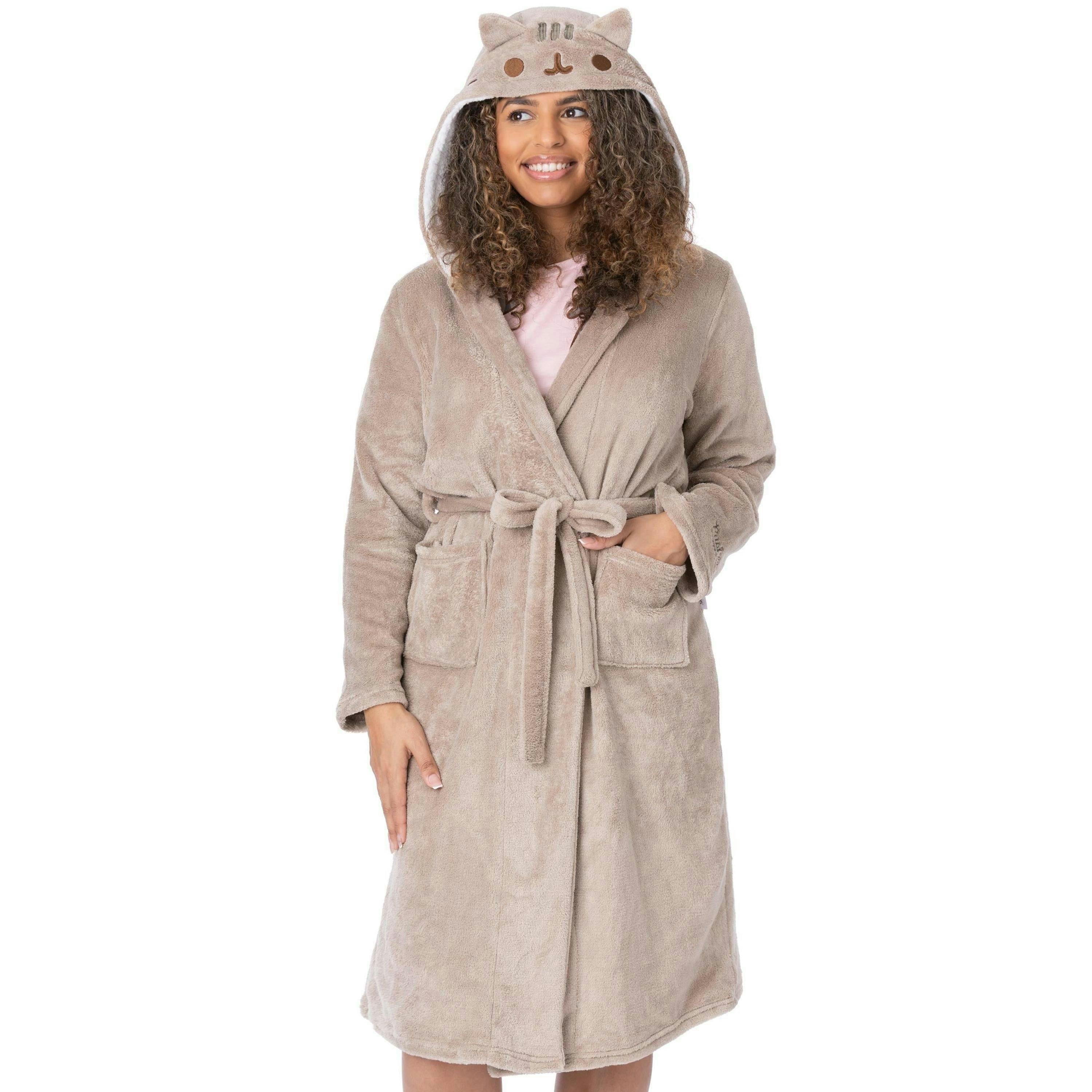 Pusheen Womens Brown Pusheen The Cat Hooded Bathrobe by Vanilla Underground , view 1 of 5