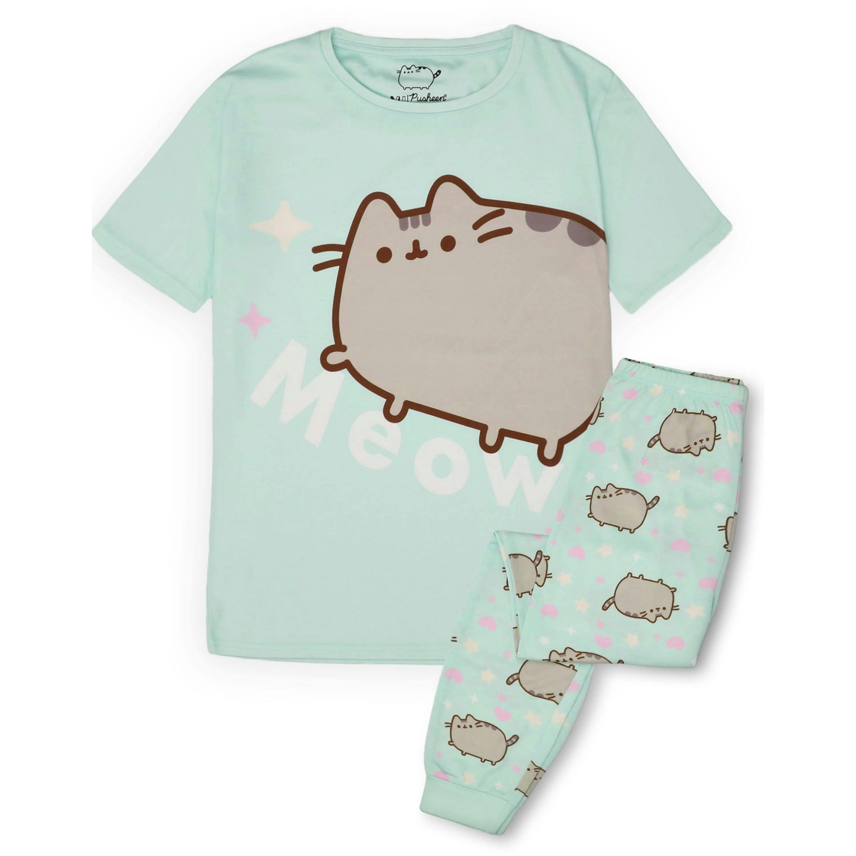 Pusheen Girls Green Meow Short Sleeve Long Leg Pyjama Set by Vanilla Underground , view 1 of 6