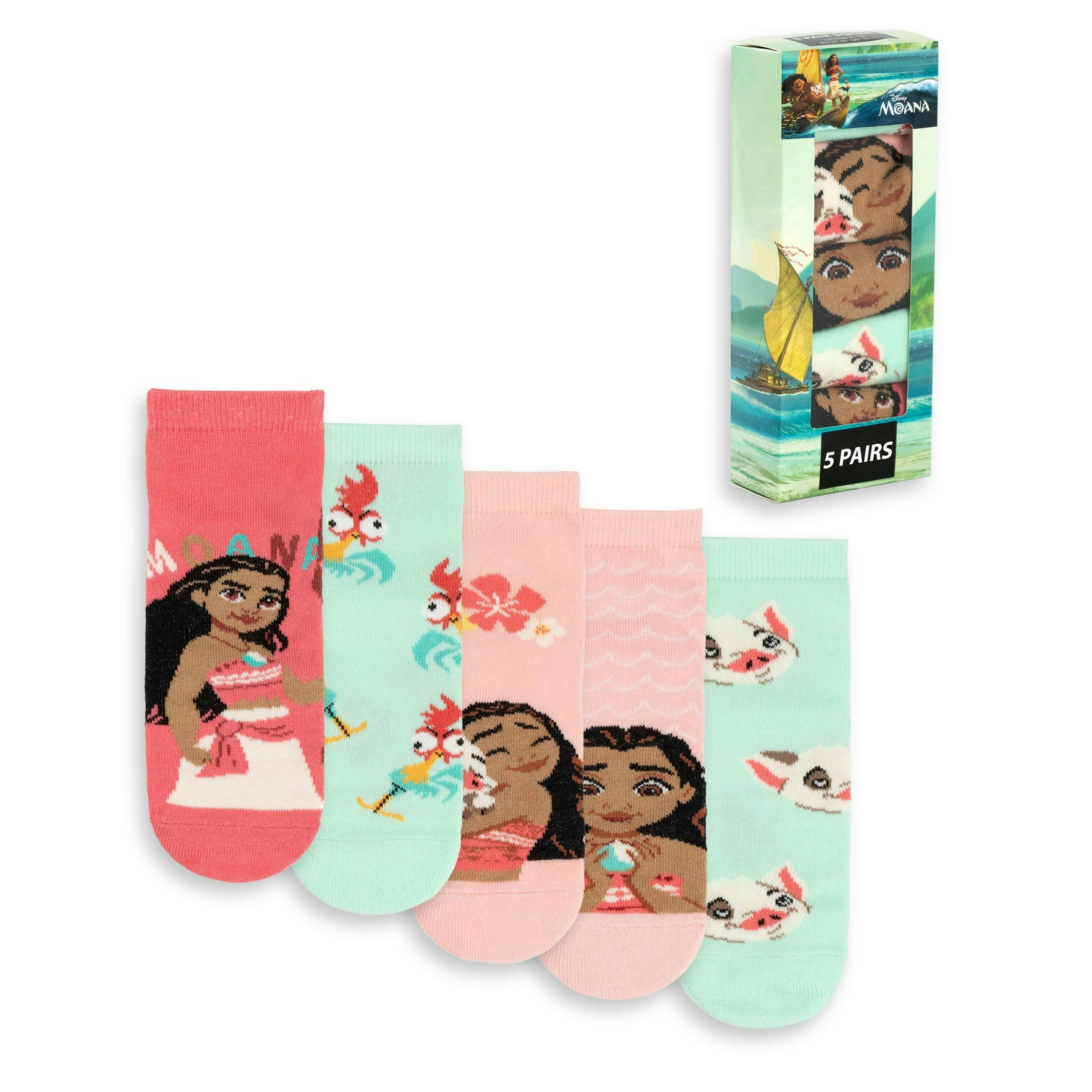 Disney Girls Multicoloured Moana Calf Socks Set of 5 by Vanilla Underground , view 1 of 6