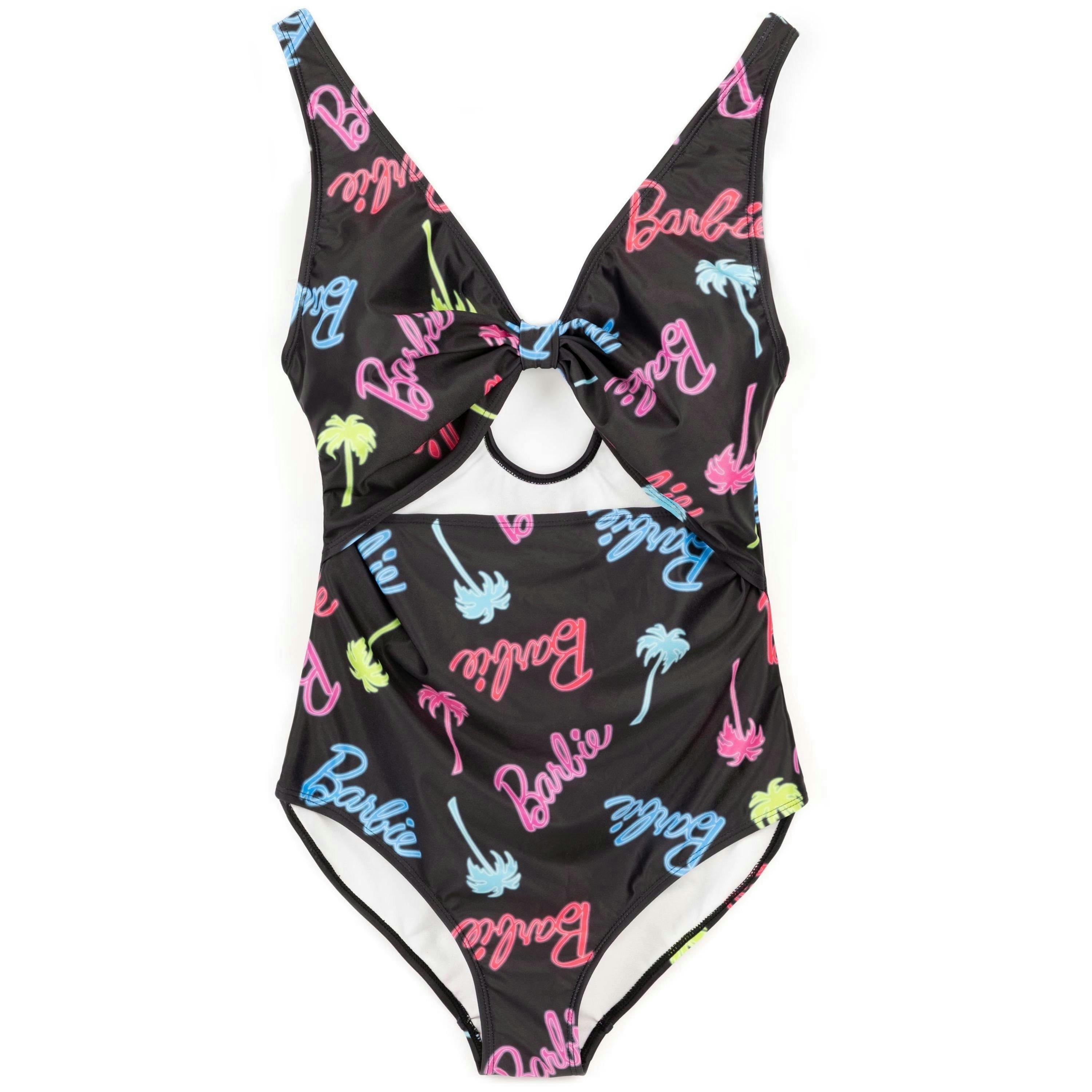 Barbie Womens Multicoloured All-Over Print Logo & Palm Tree Graphic 1 Piece Swimming Costume by Vanilla Underground , view 1 of 6