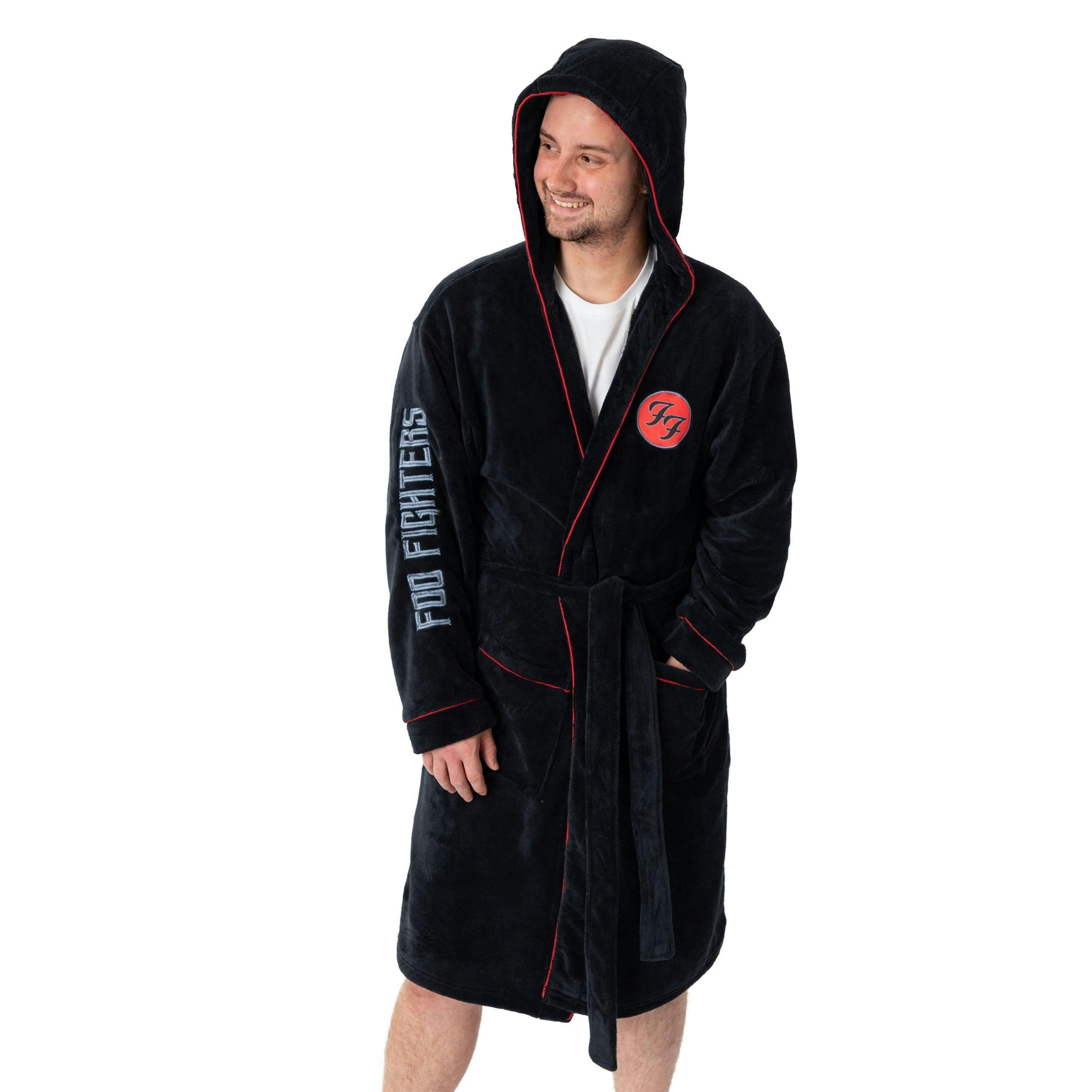 Foo Fighters Mens Black Logo Hooded Bathrobe by Vanilla Underground , view 1 of 6