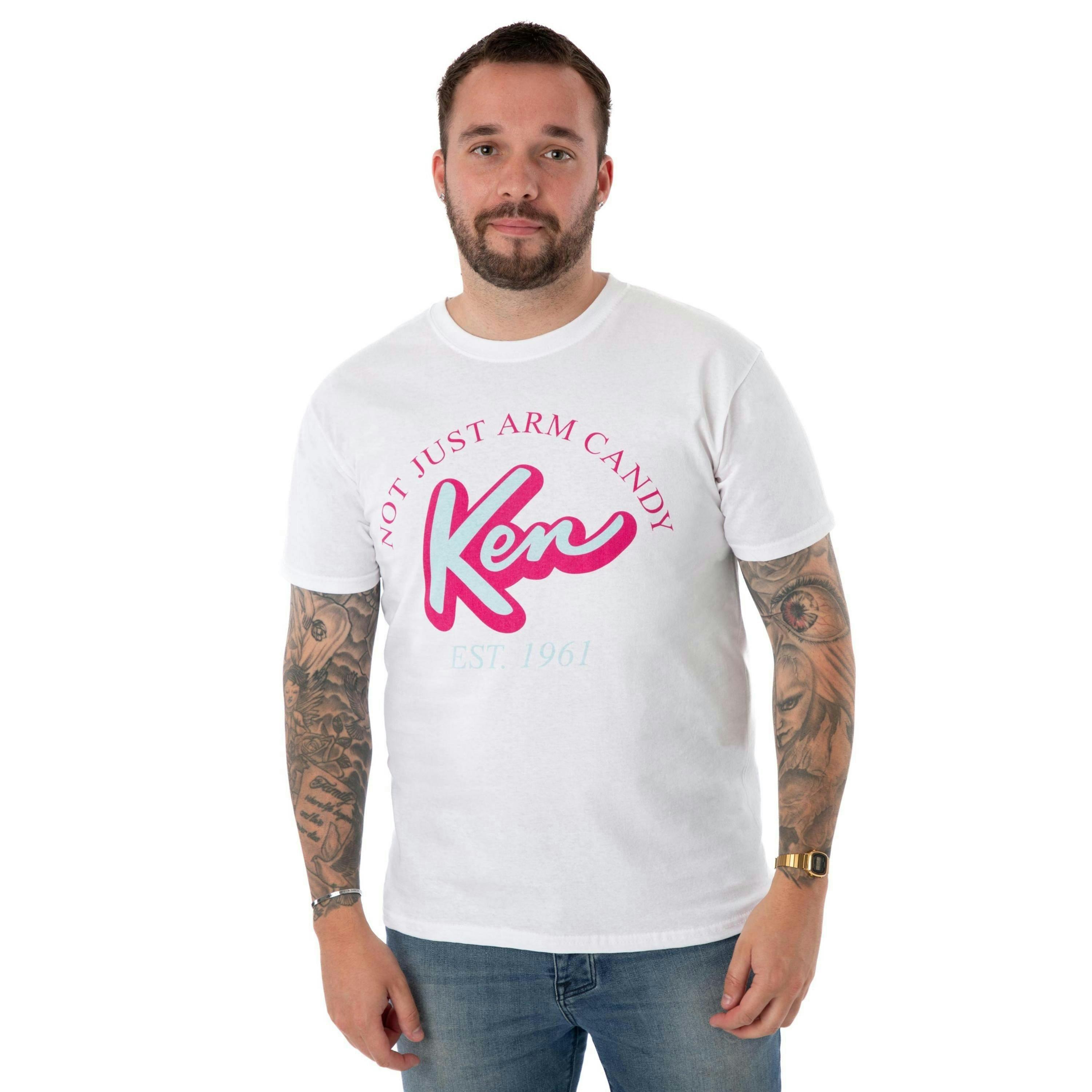 Barbie Mens White Ken Arm Candy Classic Short Sleeved T-Shirt by Vanilla Underground , view 1 of 6