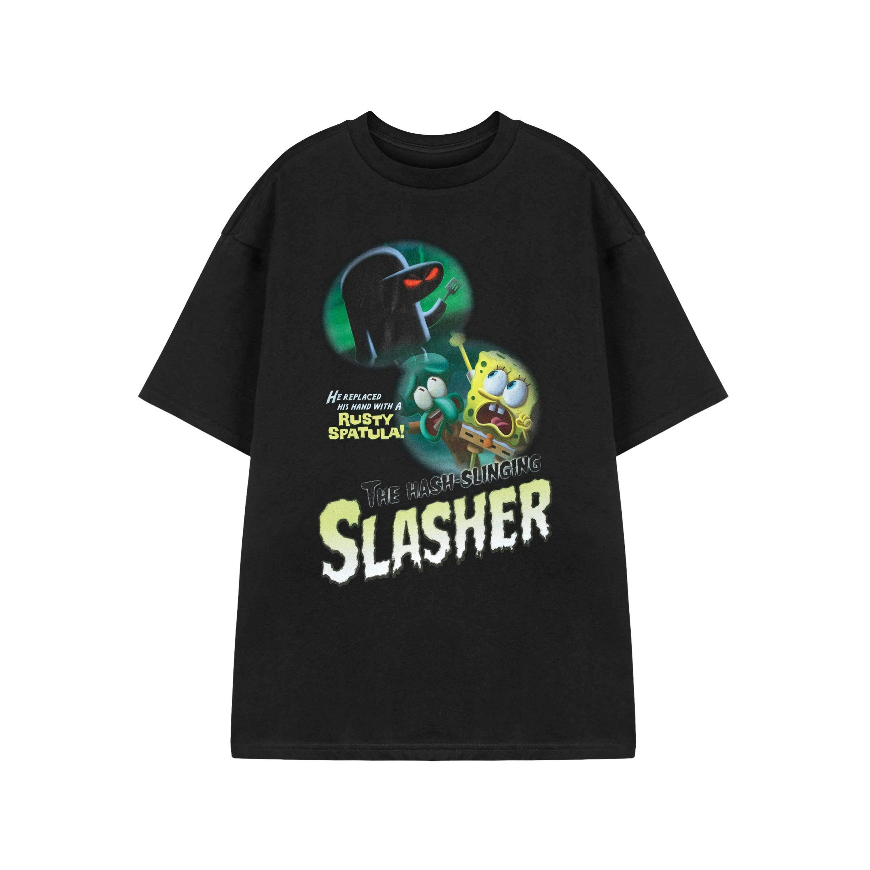 SpongeBob SquarePants Unisex Black Hash Slinging Slasher Short Sleeved T-Shirt by Vanilla Underground , view 1 of 3