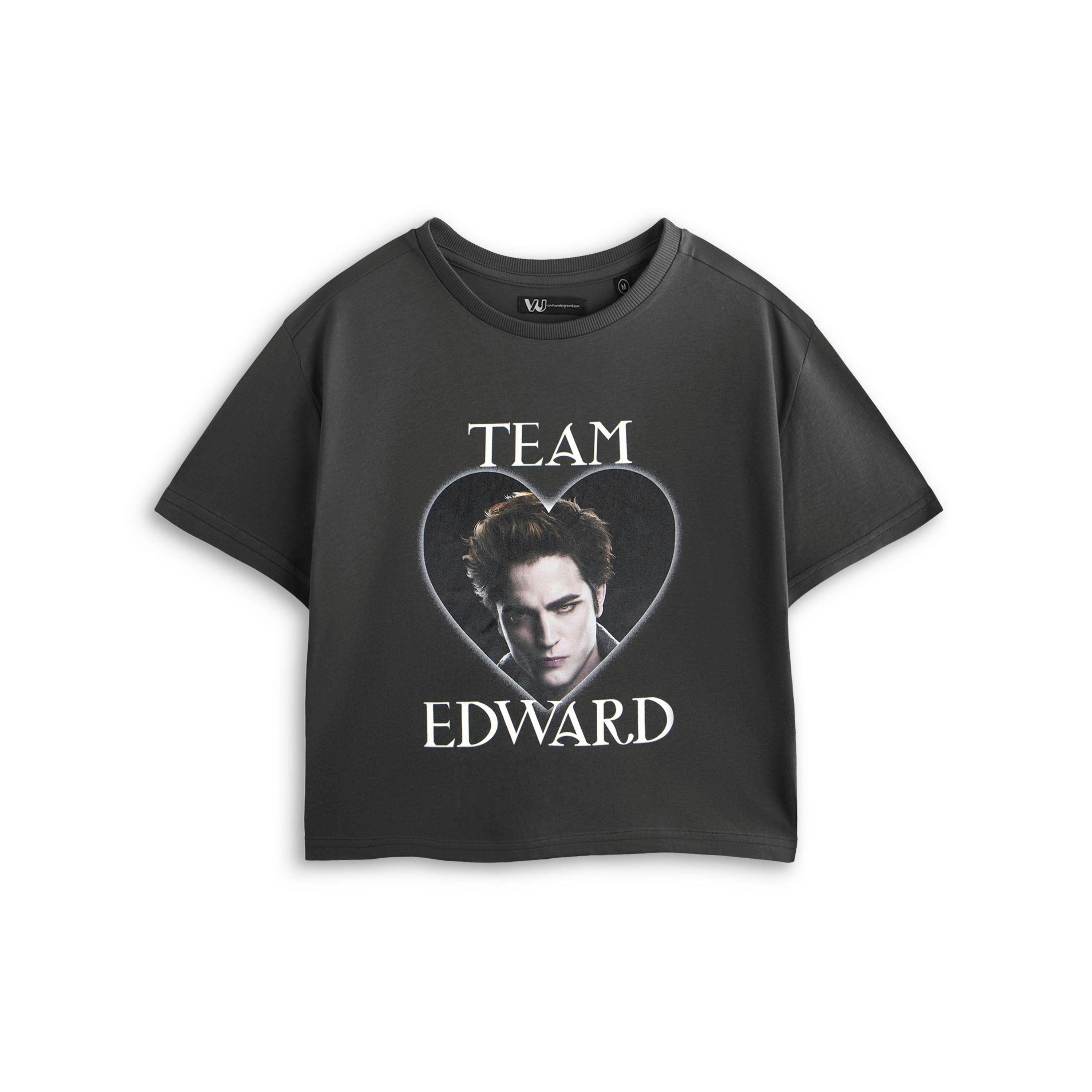 Twilight Womens Grey Team Edward Crop Cropped Short Sleeved T-Shirt by Vanilla Underground , view 1 of 6