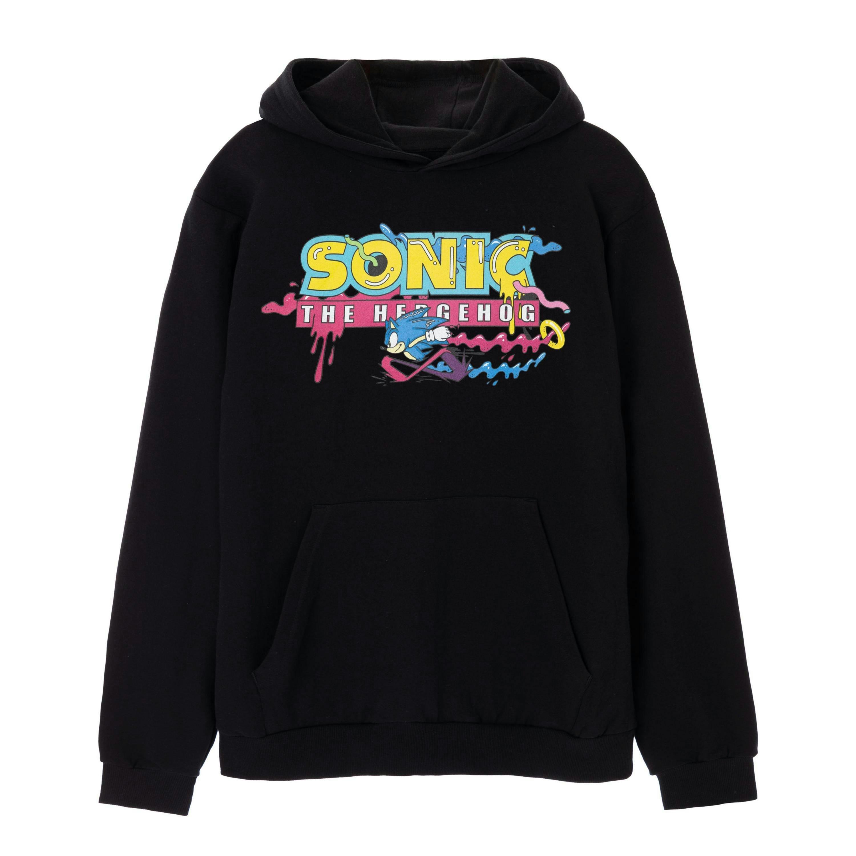 Sonic the Hedgehog Mens Black Psychedelic Logo Hoodie by Vanilla Underground , view 1 of 6