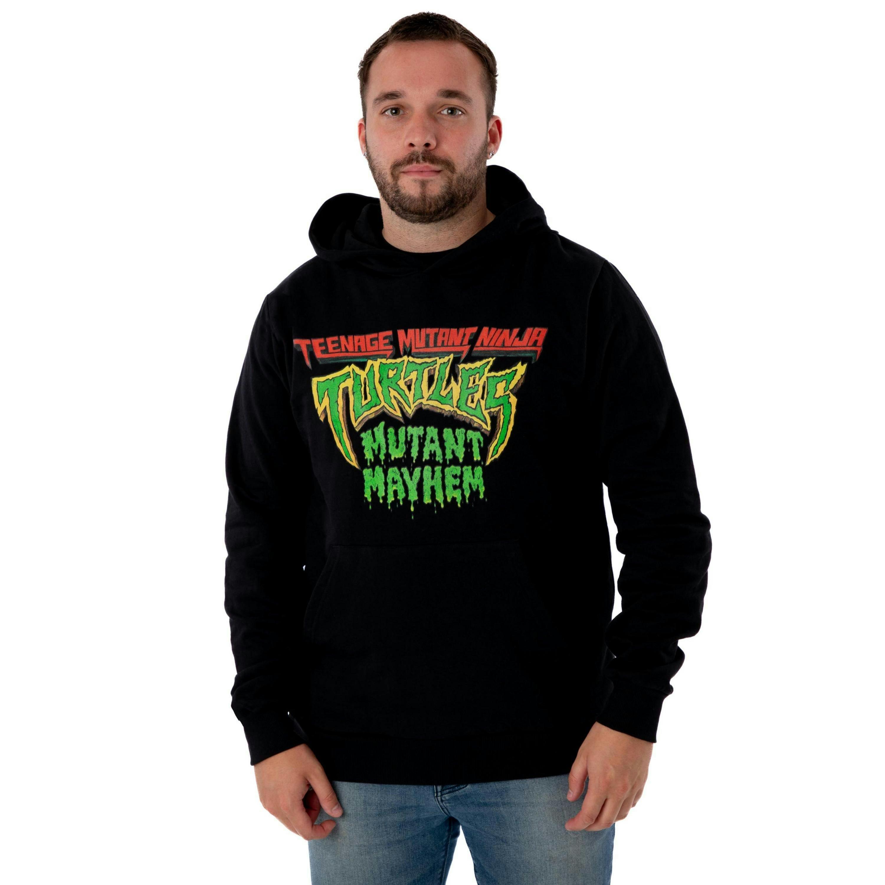 Teenage Mutant Ninja Turtles Mens Black Mutant Mayhem Logo Hoodie by Vanilla Underground , view 1 of 6