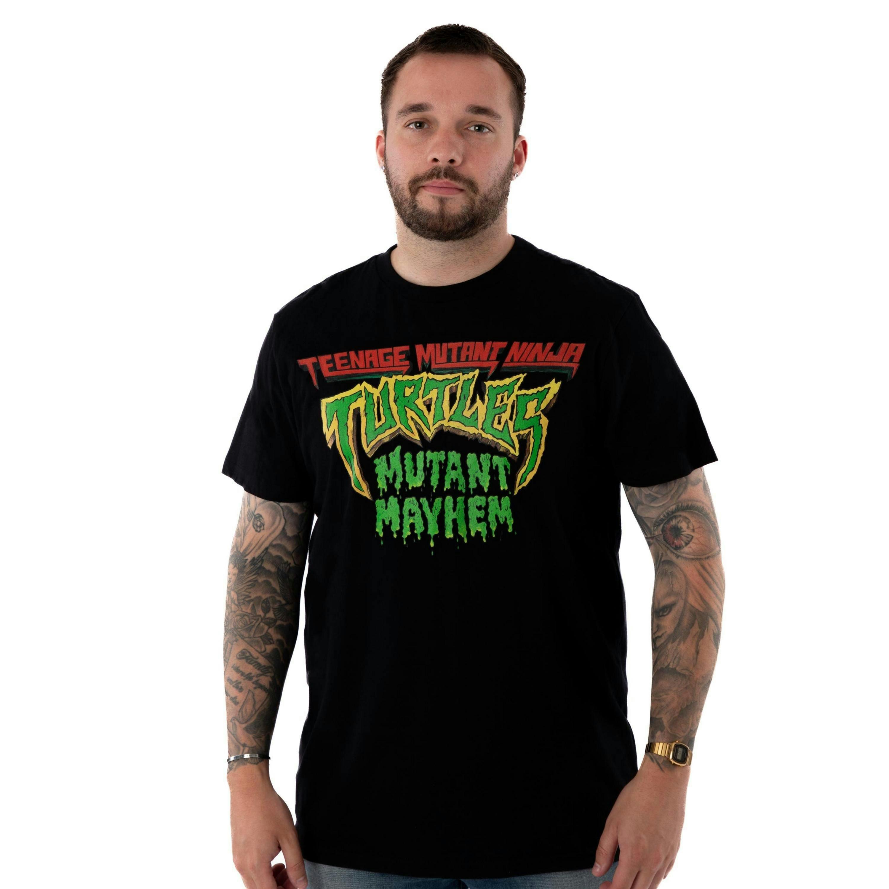 Teenage Mutant Ninja Turtles Mens Black Mutant Mayhem Logo Short Sleeved T-Shirt by Vanilla Underground , view 1 of 6