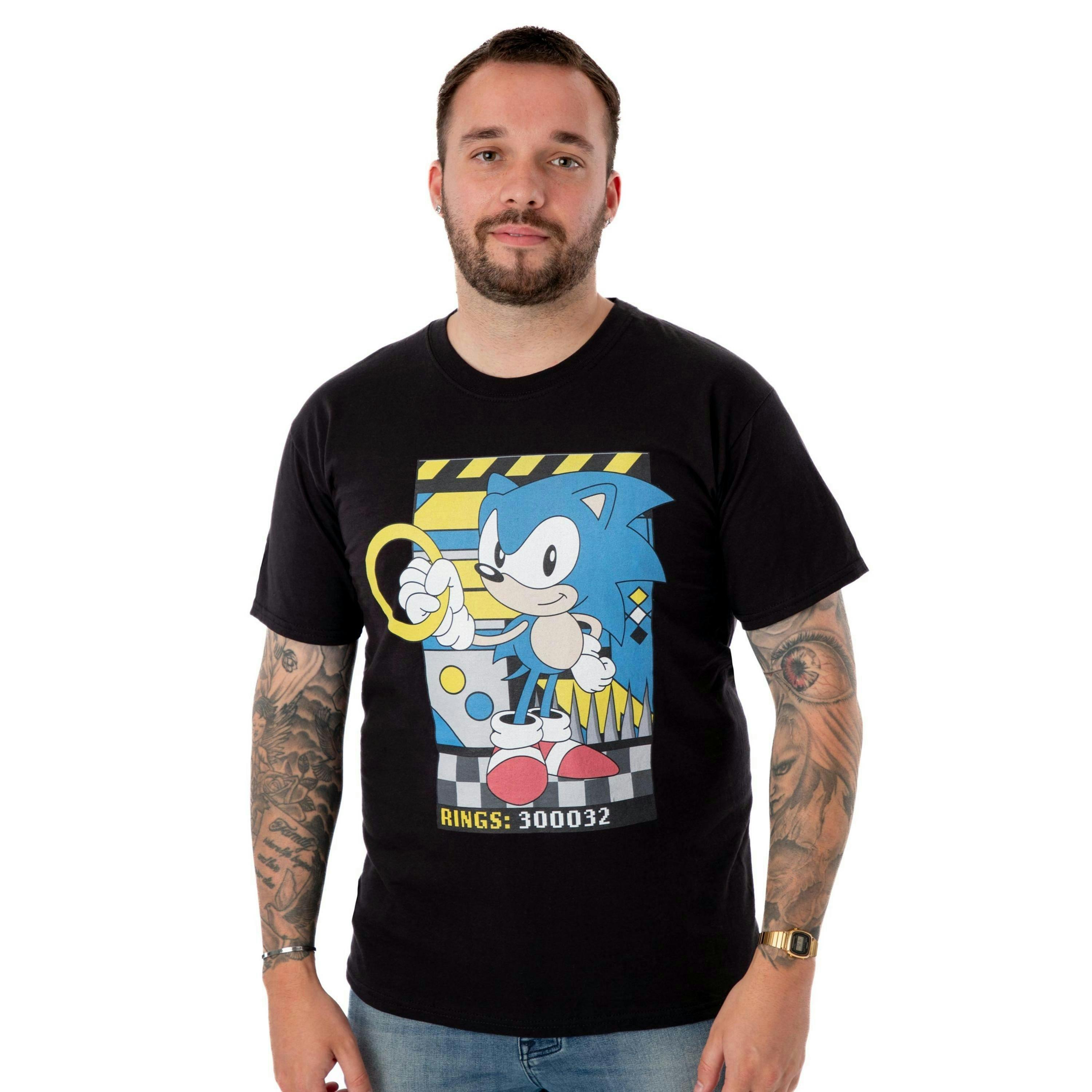 Sonic the Hedgehog Mens Black Classic Rings Short Sleeved T-Shirt by Vanilla Underground , view 1 of 6