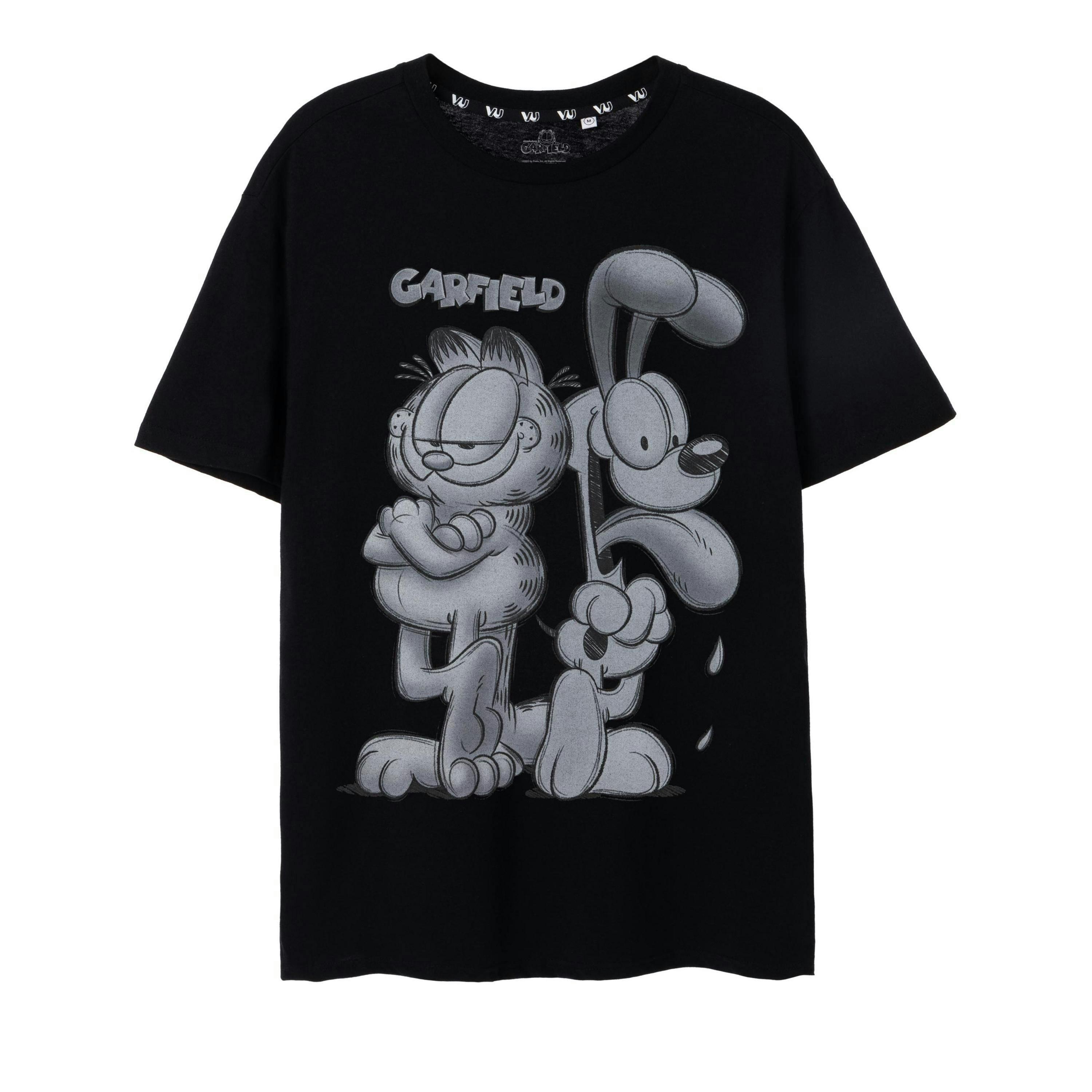 Garfield Mens Black Greyscale Short Sleeved T-Shirt by Vanilla Underground , view 1 of 6
