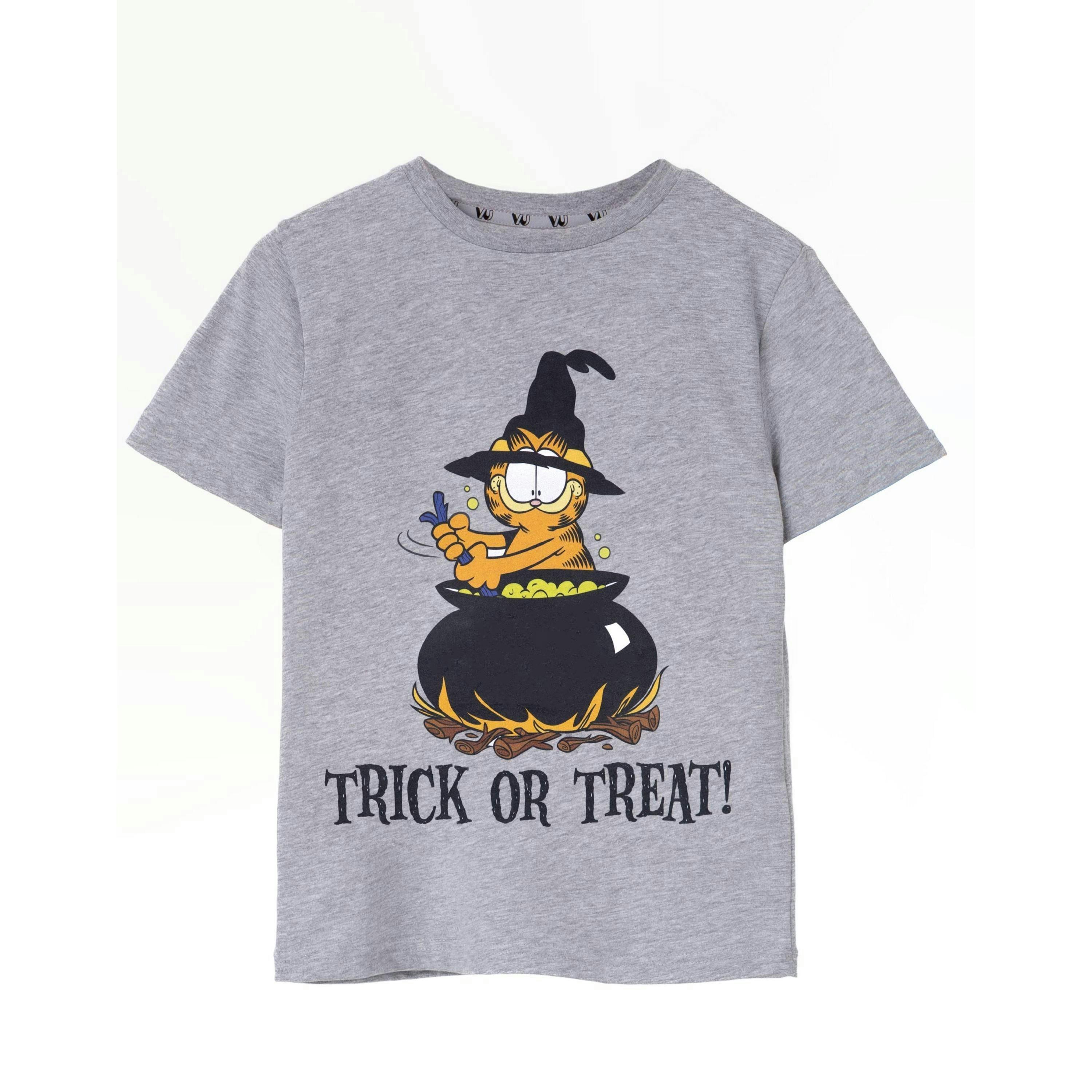 Garfield Unisex Kids Grey Trick Or Treat Short Sleeved T-Shirt by Vanilla Underground , view 1 of 6