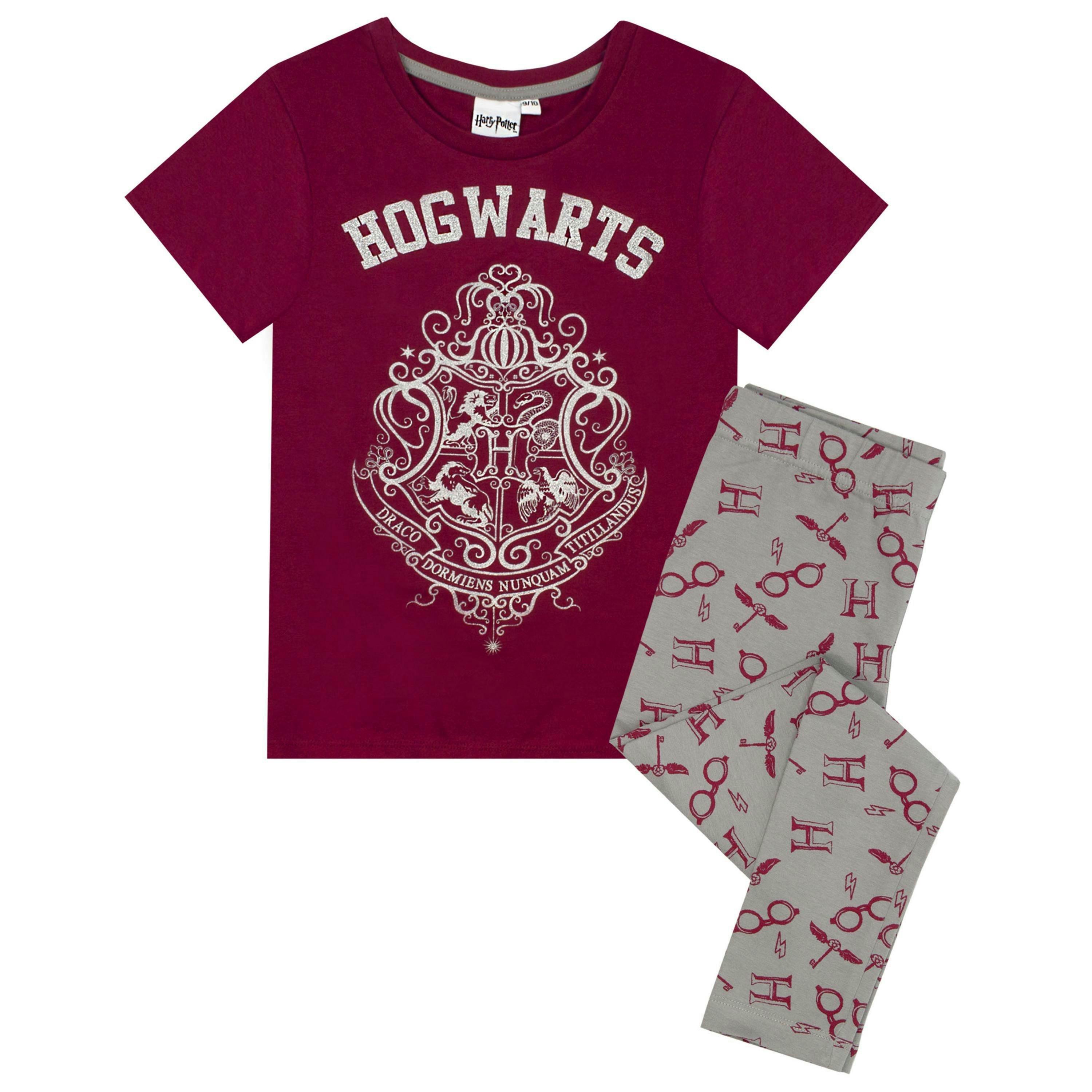 Harry Potter Girls Purple Hogwarts Crest Short Sleeve Long Leg Pyjama Set by Vanilla Underground , view 1 of 4