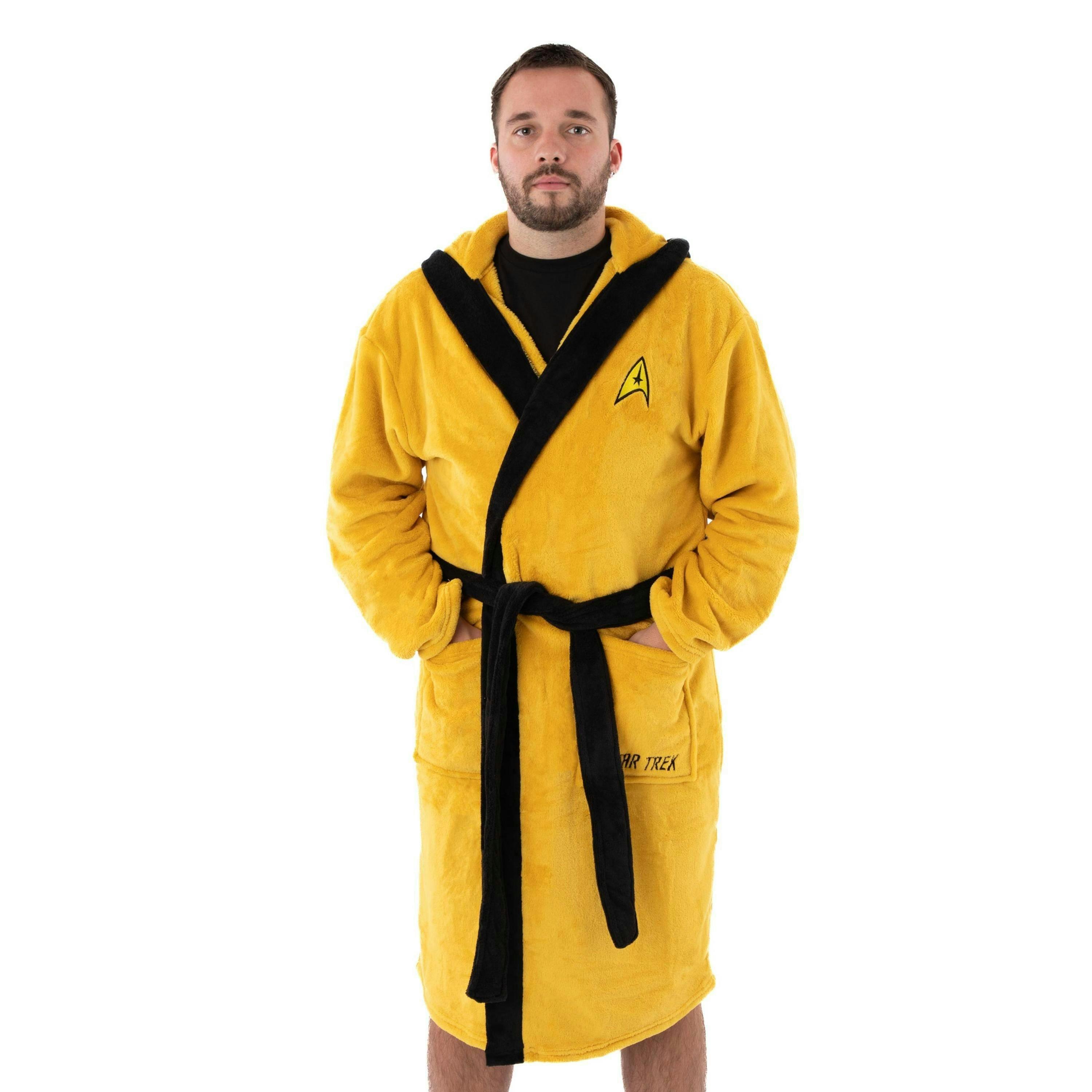 Star Trek Mens Yellow Hooded Bathrobe by Vanilla Underground , view 1 of 6