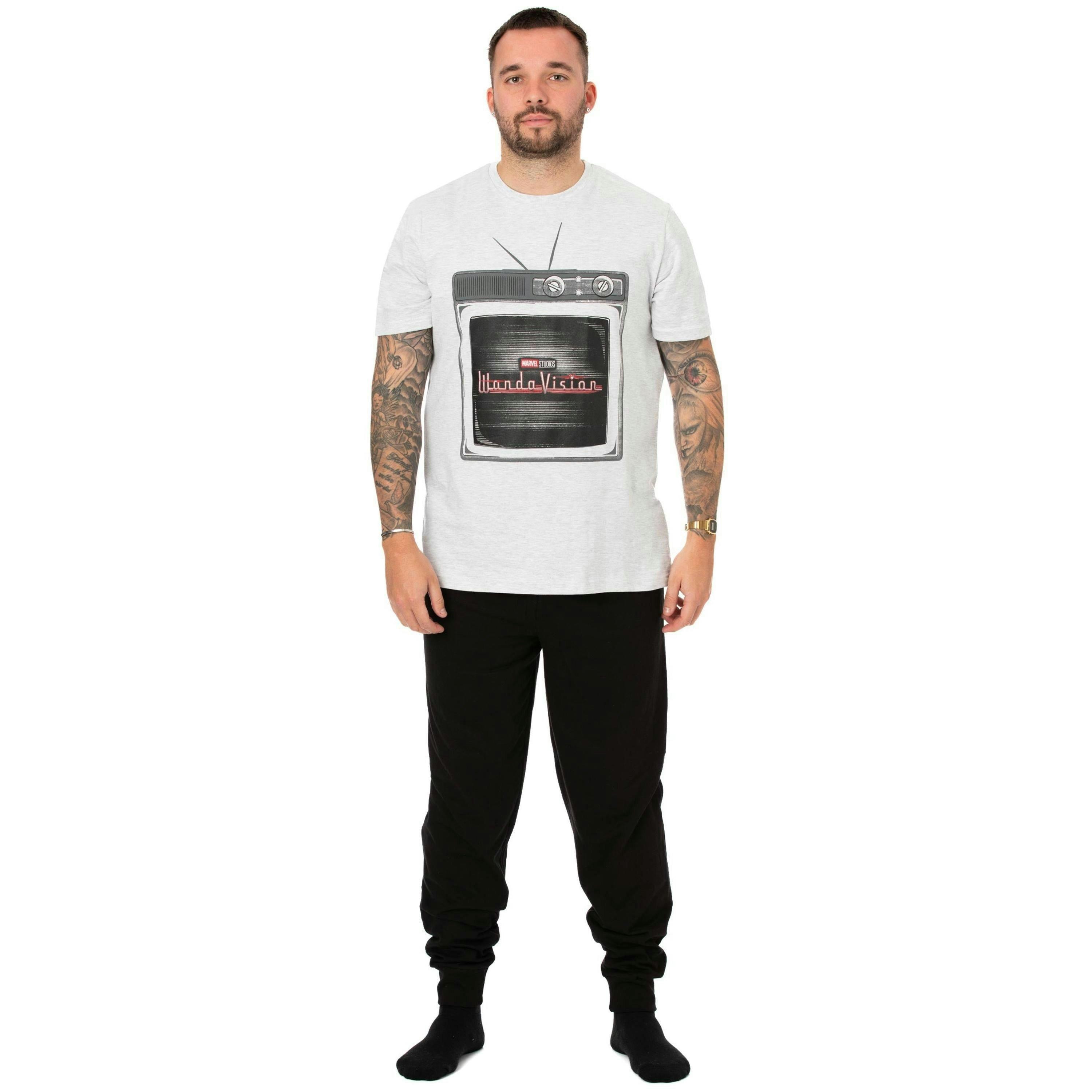 Marvel Mens White Wandavision Logo Short Sleeve Long Leg Pyjama Set by Vanilla Underground , view 1 of 6