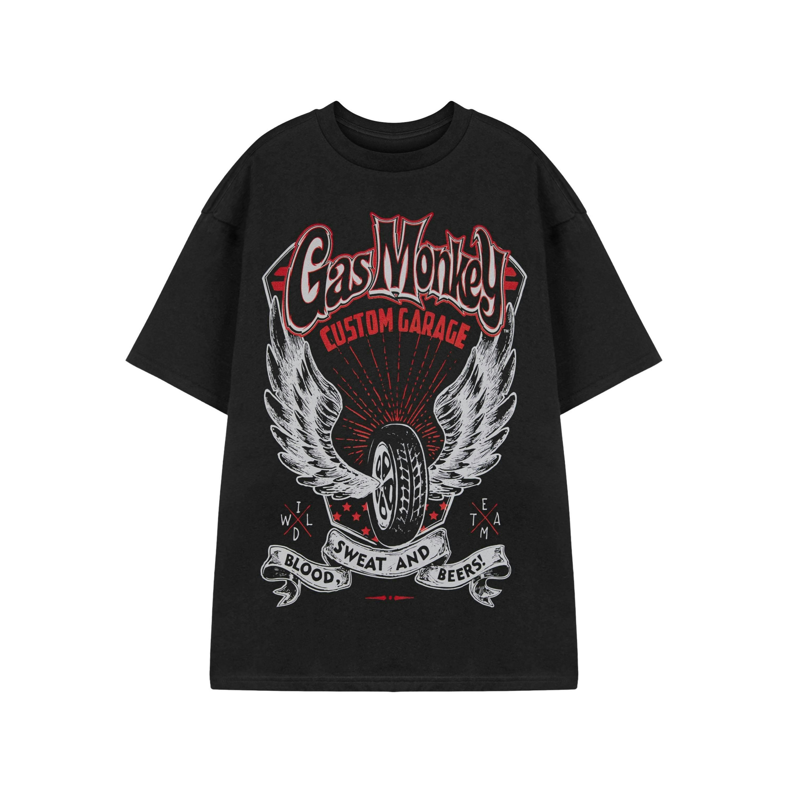 Gas Monkey Garage Mens Black Winged Tyre Short Sleeved T-Shirt by Vanilla Underground , view 1 of 3