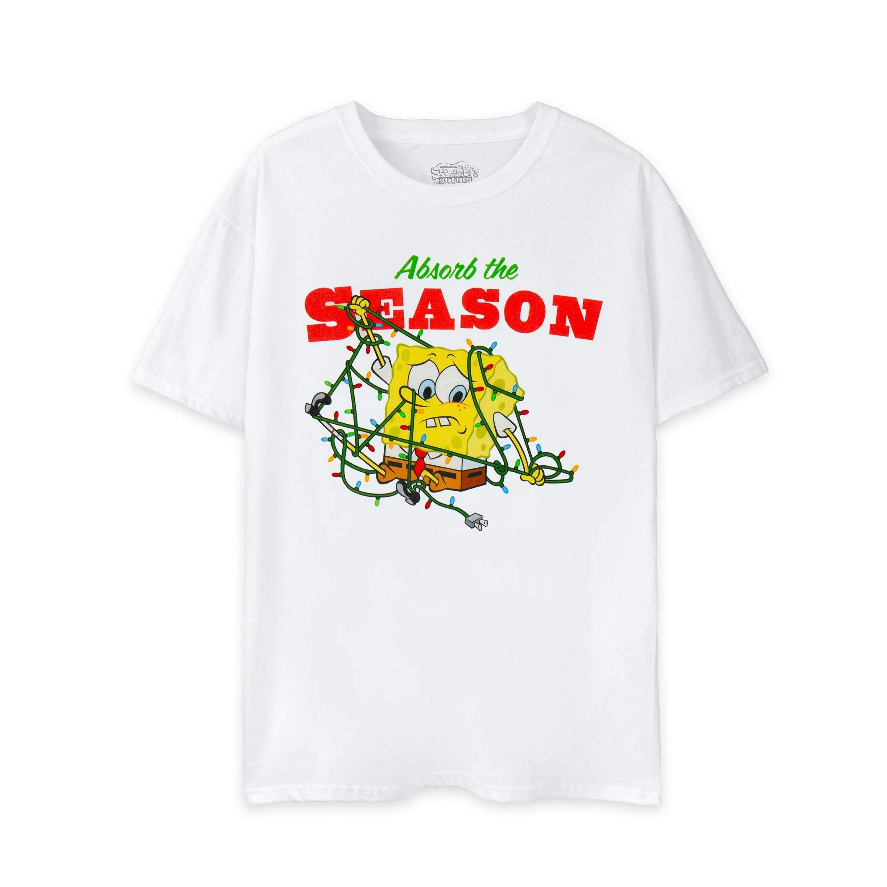 SpongeBob SquarePants Unisex White Absorb the Season Short Sleeved T-Shirt by Vanilla Underground , view 1 of 6