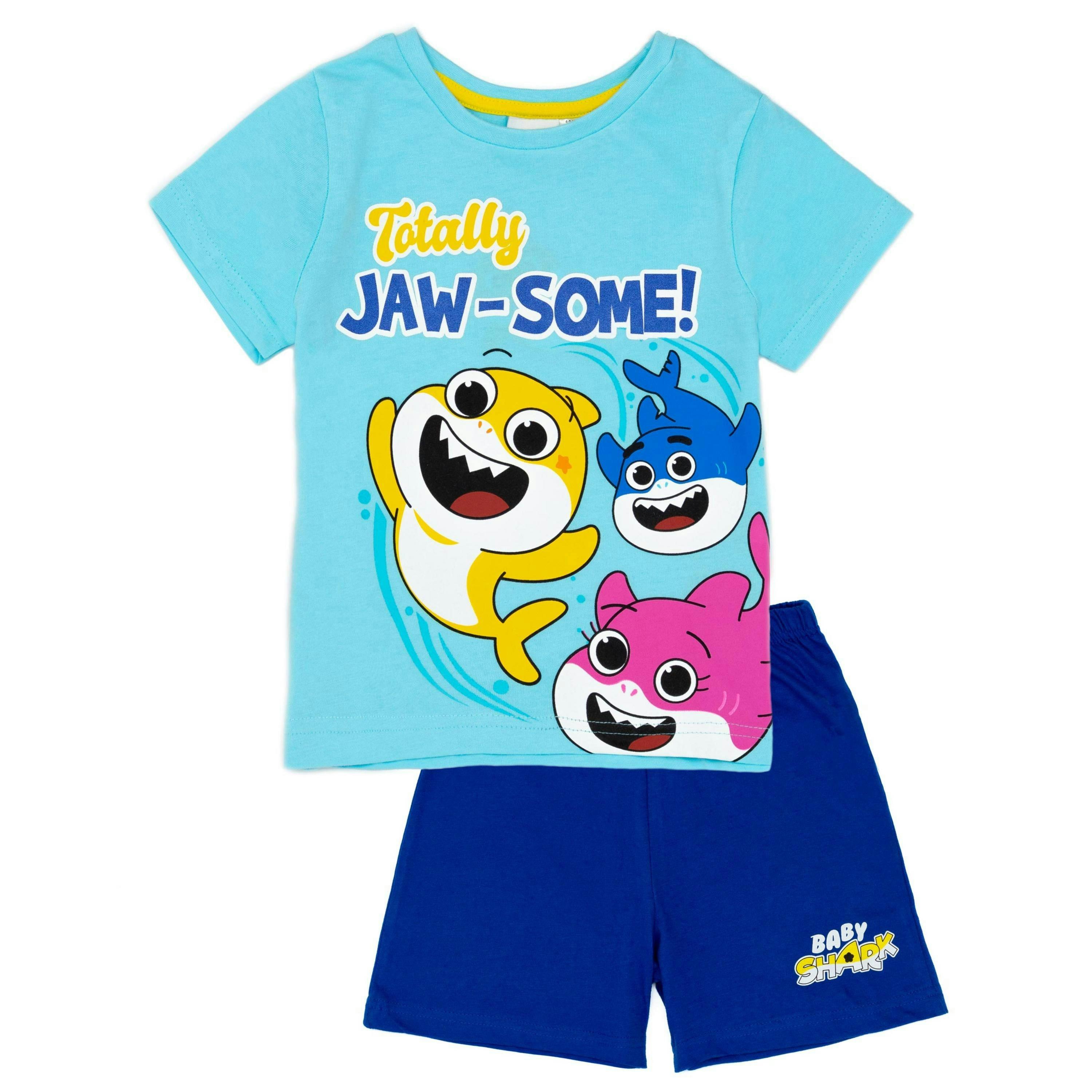 Baby Shark Boys Blue Totally Jaw-Some! Short Sleeve Short Leg Pyjama Set by Vanilla Underground , view 1 of 6