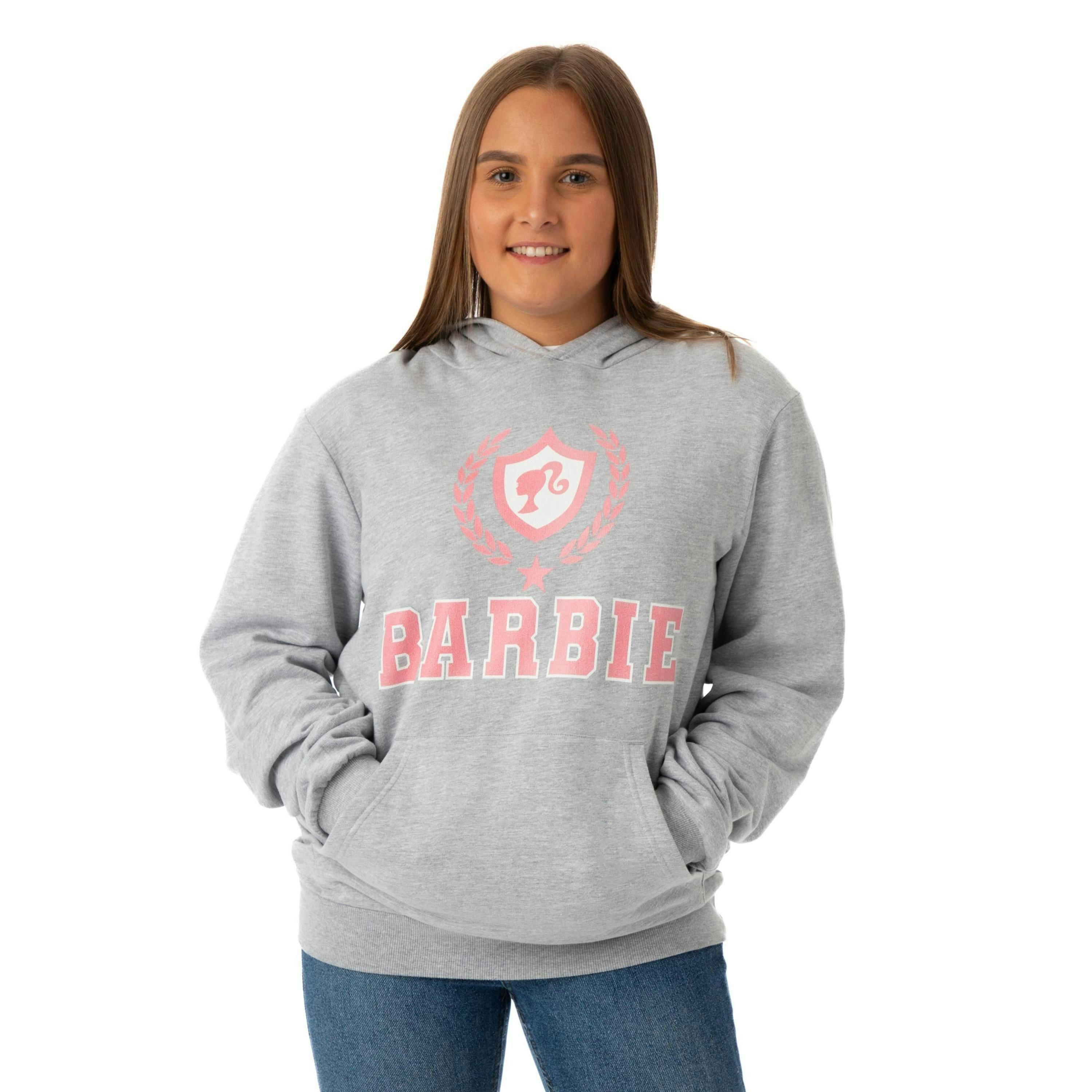 Barbie Womens Grey Collegiate Logo Hoodie by Vanilla Underground , view 1 of 6