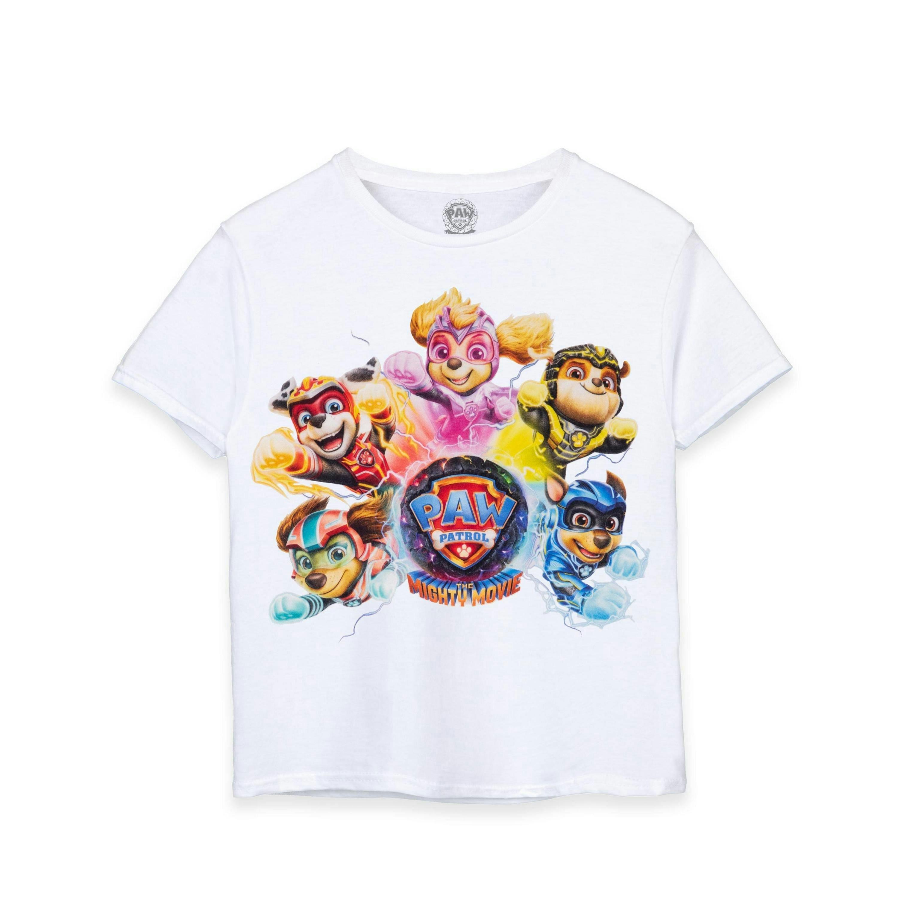 Paw Patrol Unisex Kids White Mighty Movie Short Sleeved T-Shirt by Vanilla Underground , view 1 of 6