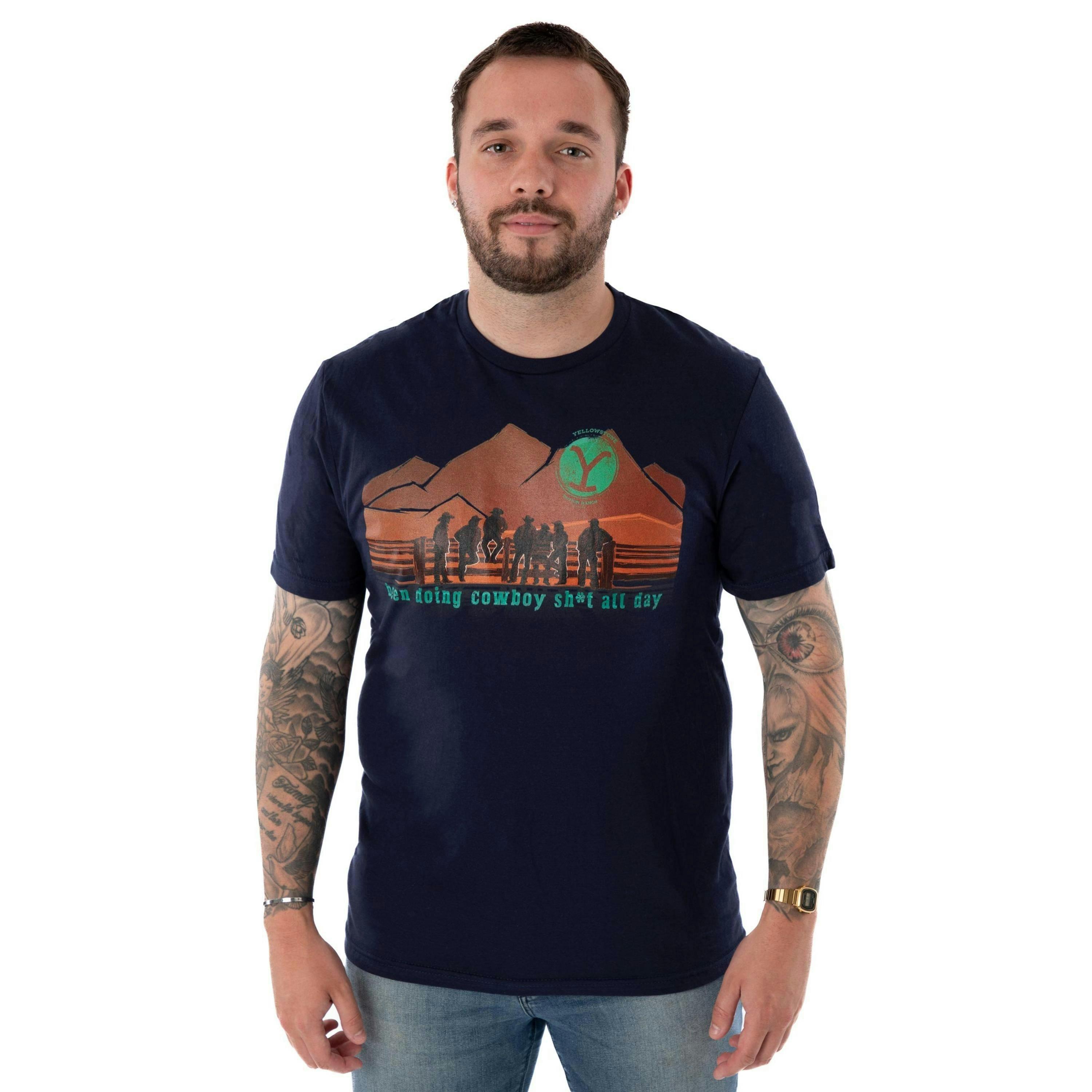 Yellowstone Mens Blue Cowboys Short Sleeved T-Shirt by Vanilla Underground , view 1 of 6